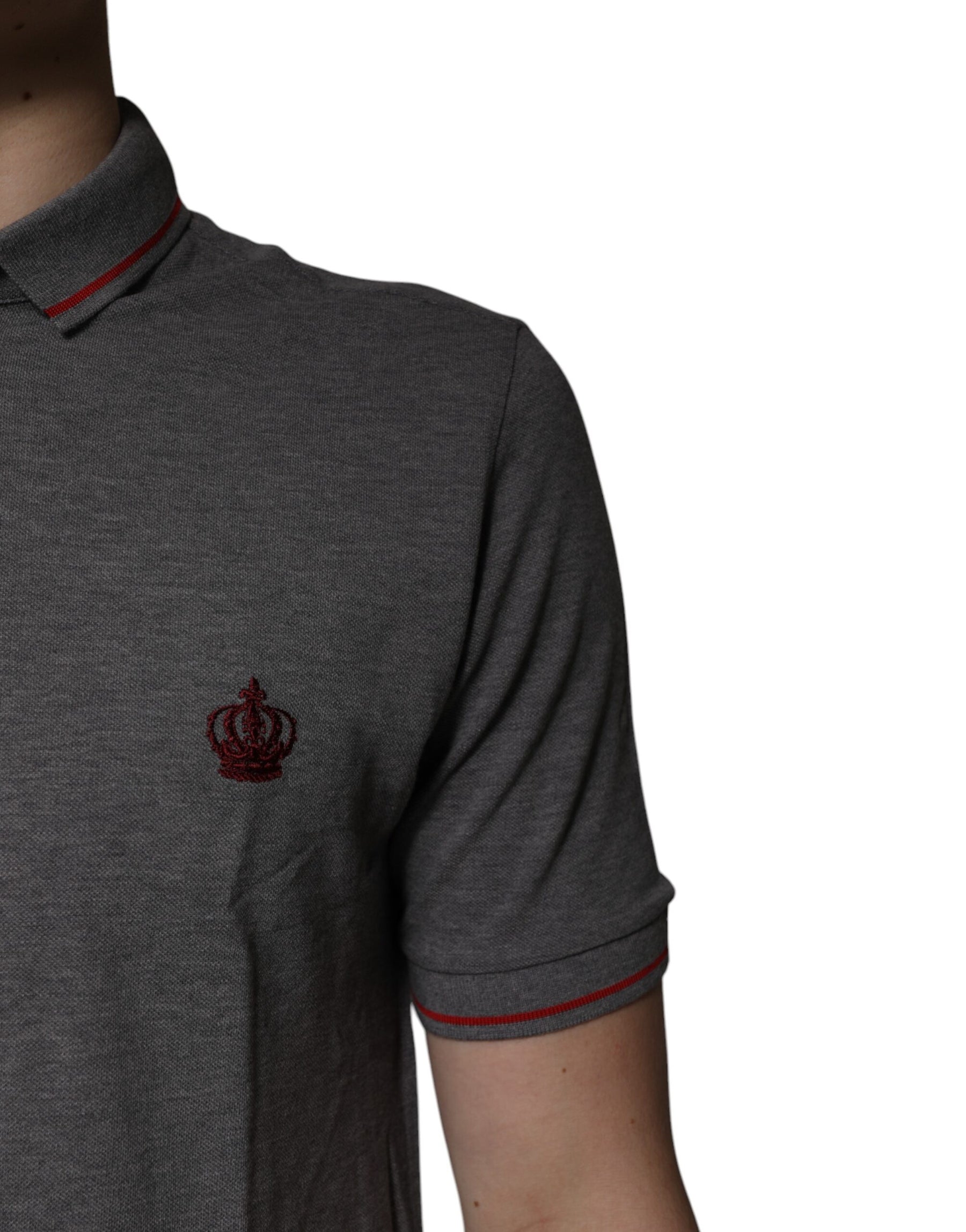 Dolce & Gabbana Gray Cotton Crown Collared Polo T-shirt | Regal Royce
