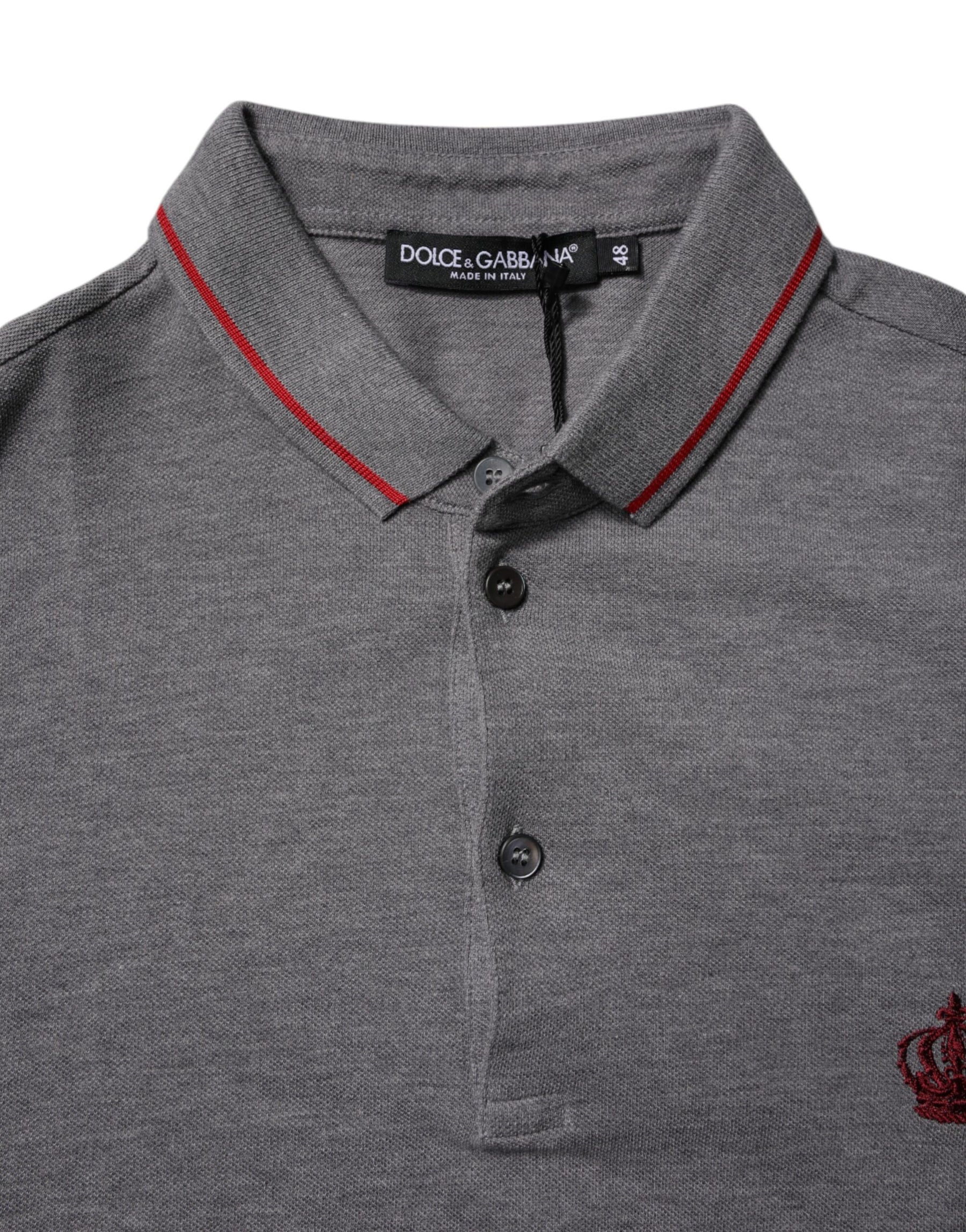 Dolce & Gabbana Gray Cotton Crown Collared Polo T-shirt | Regal Royce