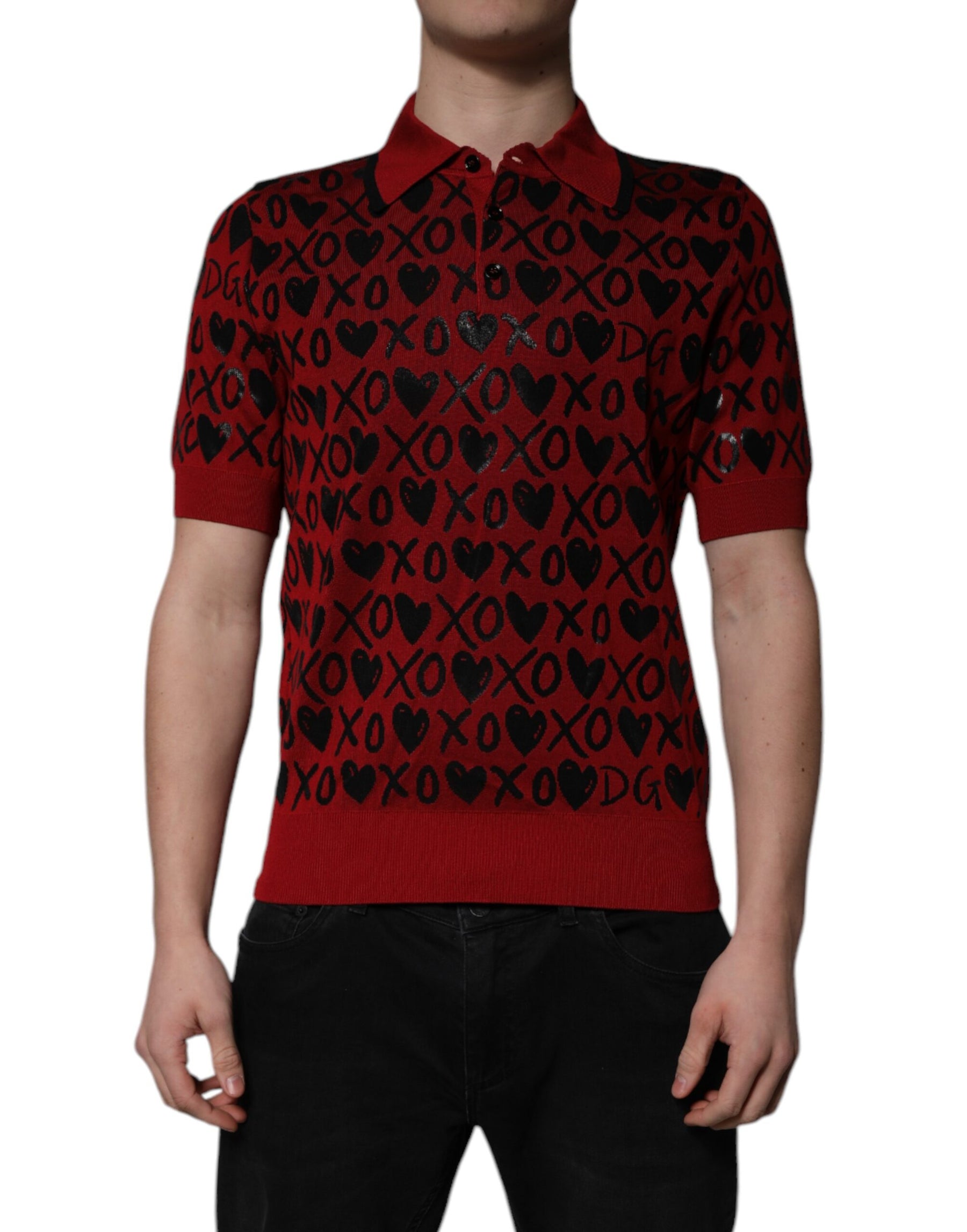 Dolce & Gabbana Red Cotton XOXO Collared Polo T-shirt | Regal Royce