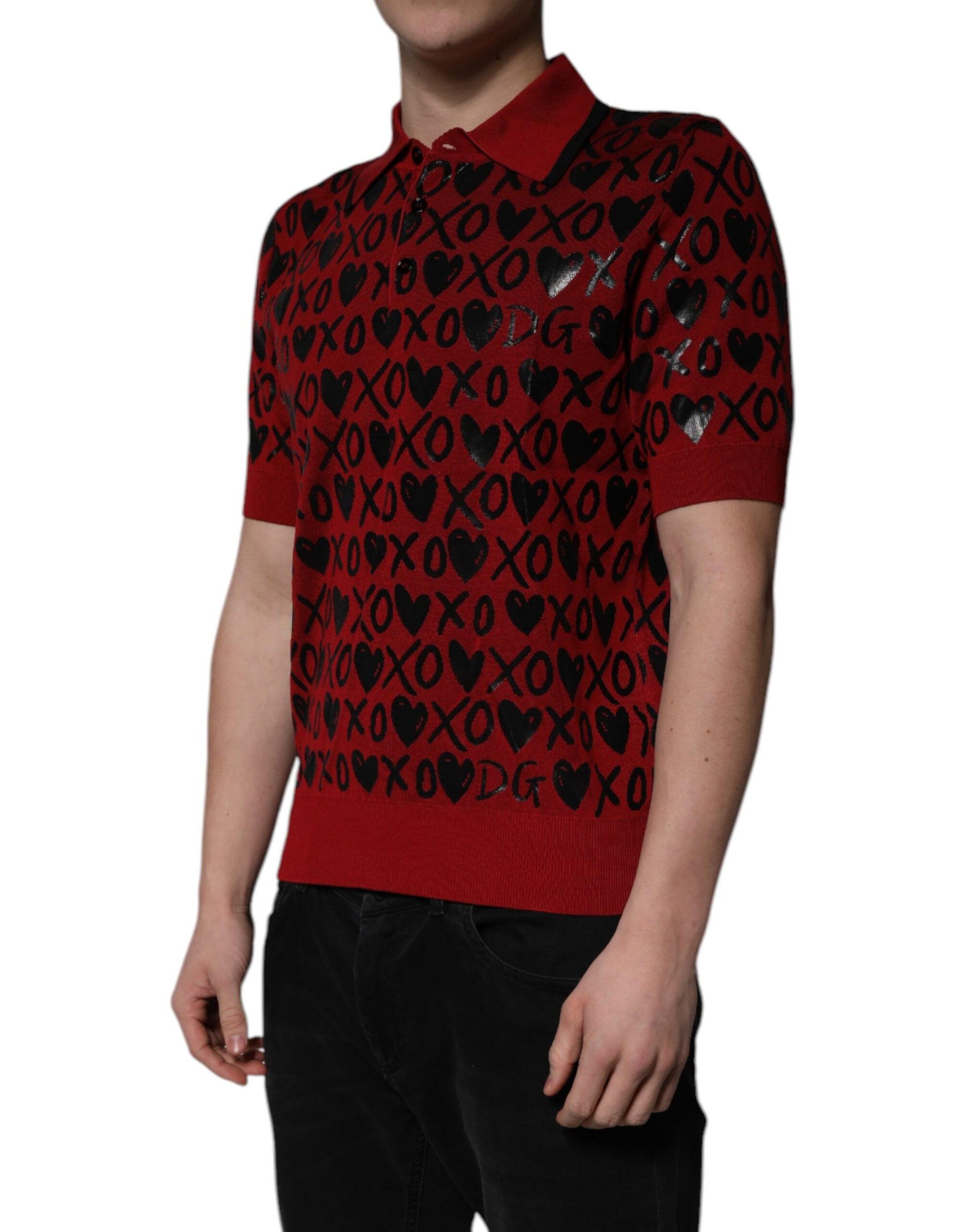 Dolce & Gabbana Red Cotton XOXO Collared Polo T-shirt | Regal Royce