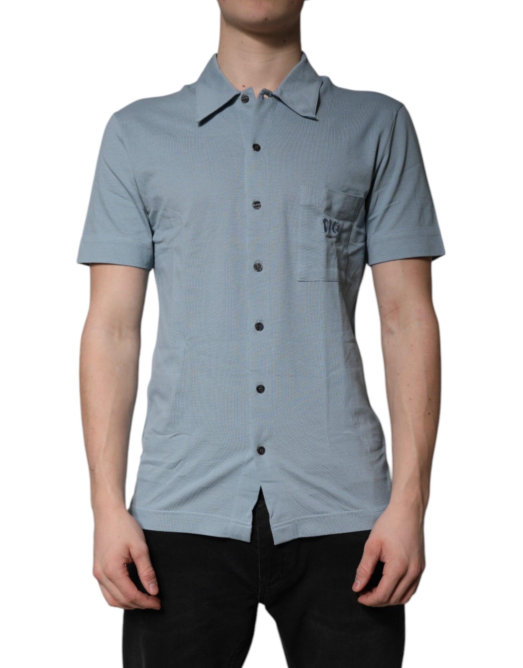 Dolce & Gabbana Blue Cotton Button Down Casual Men Polo Shirt | Regal Royce