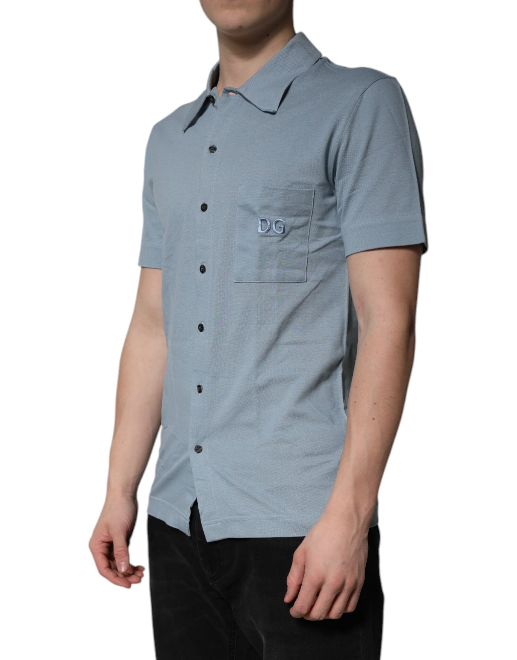 Dolce & Gabbana Blue Cotton Button Down Casual Men Polo Shirt | Regal Royce