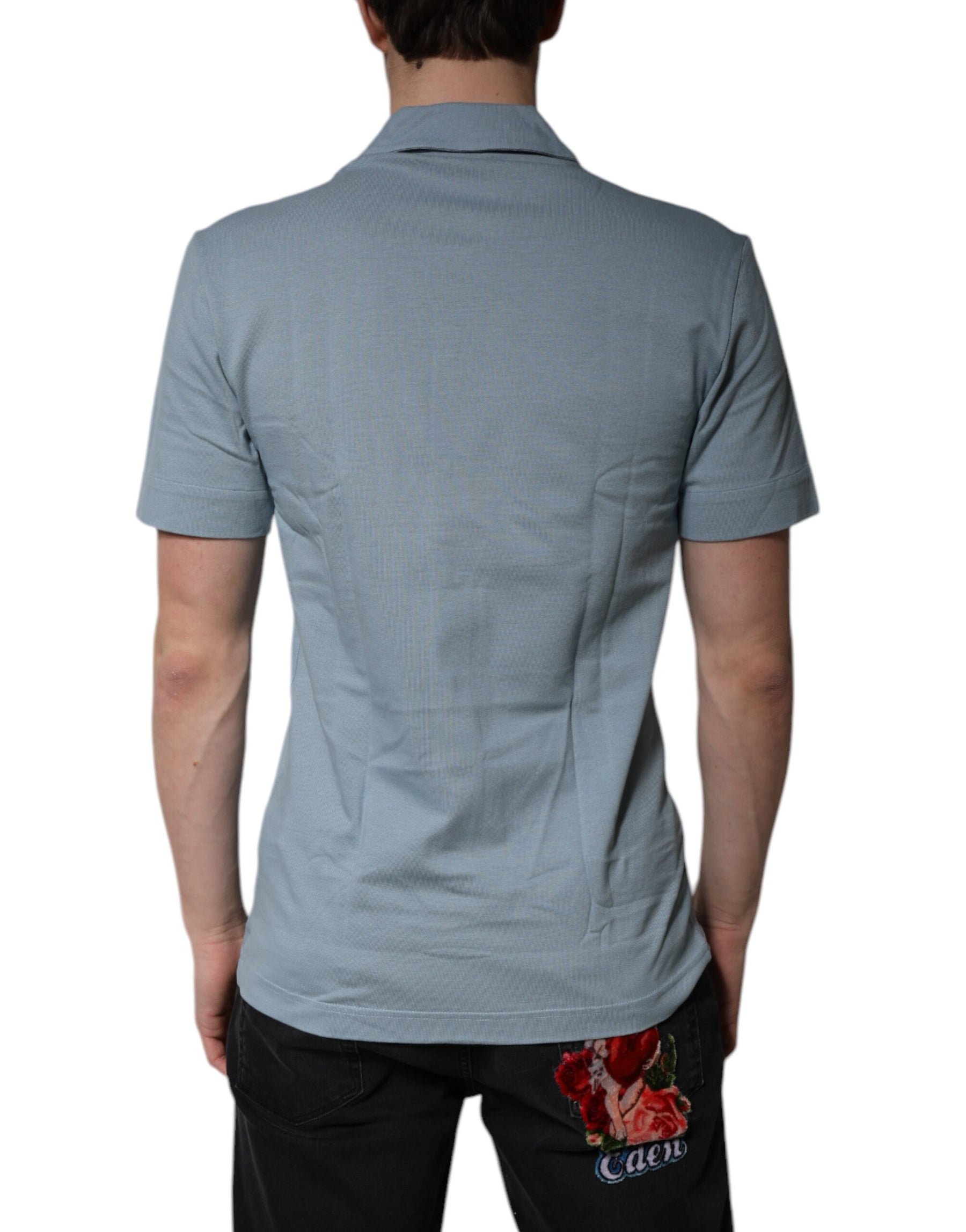 Dolce & Gabbana Blue Cotton Button Down Casual Men Polo Shirt | Regal Royce