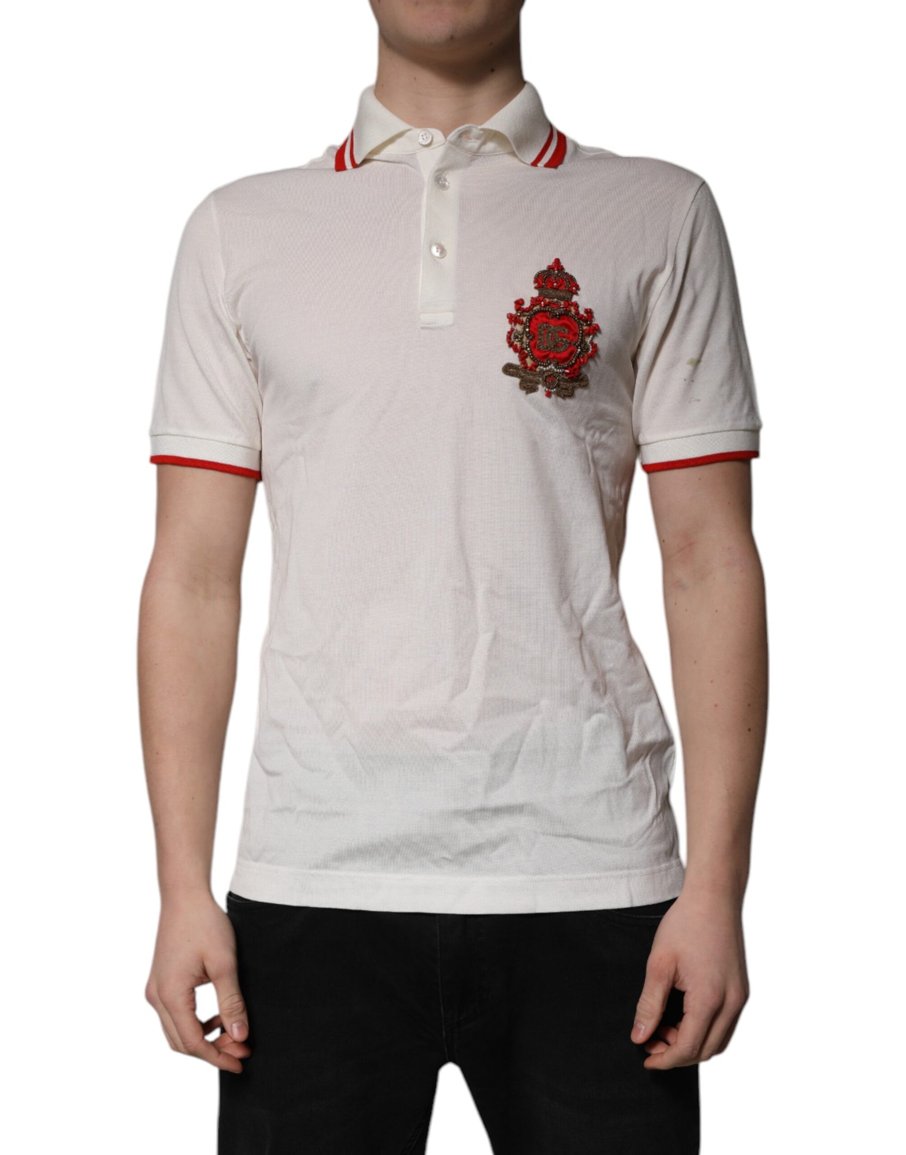 Dolce & Gabbana White Cotton Logo Collared Polo Men T-shirt | Regal Royce