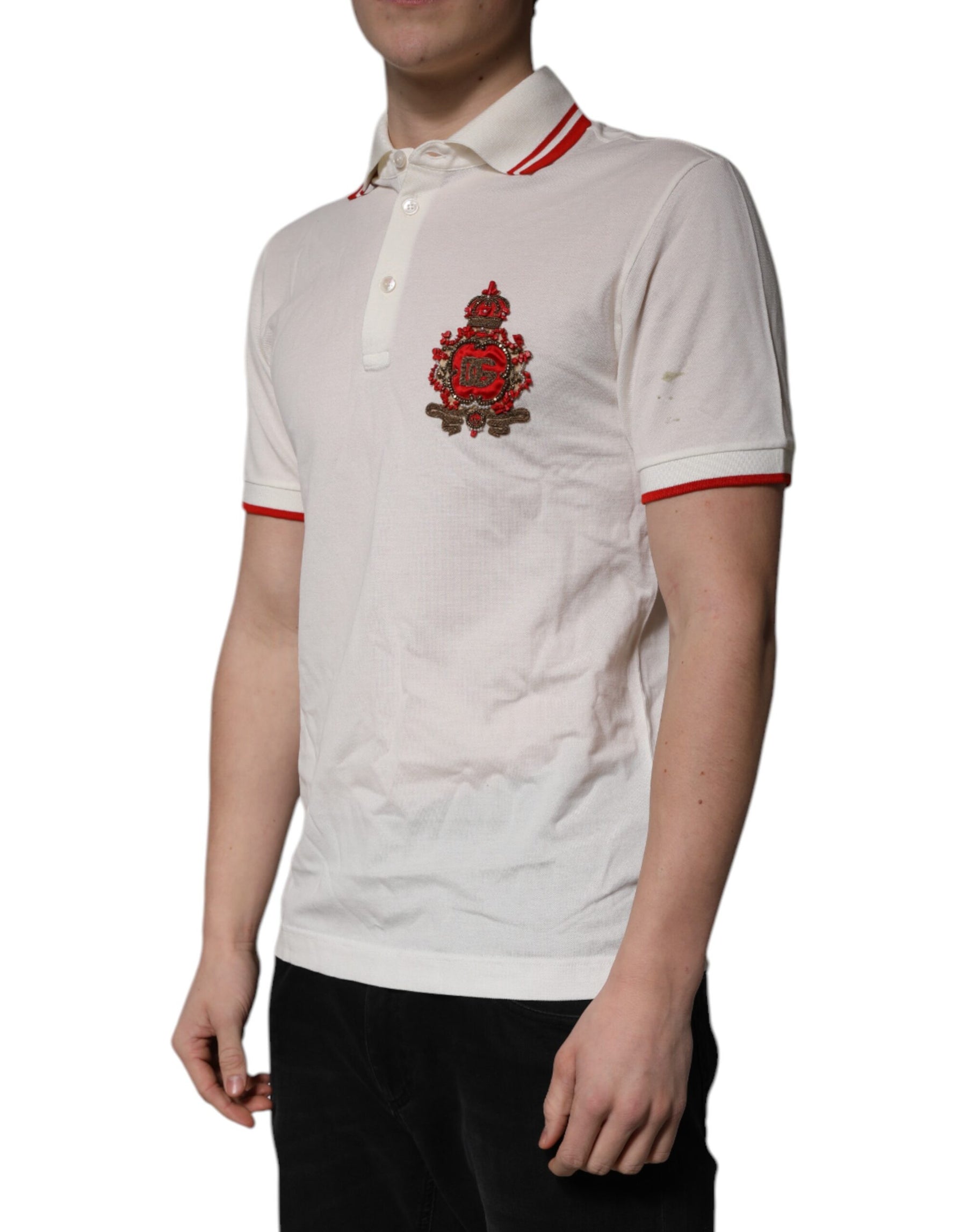 Dolce & Gabbana White Cotton Logo Collared Polo Men T-shirt | Regal Royce