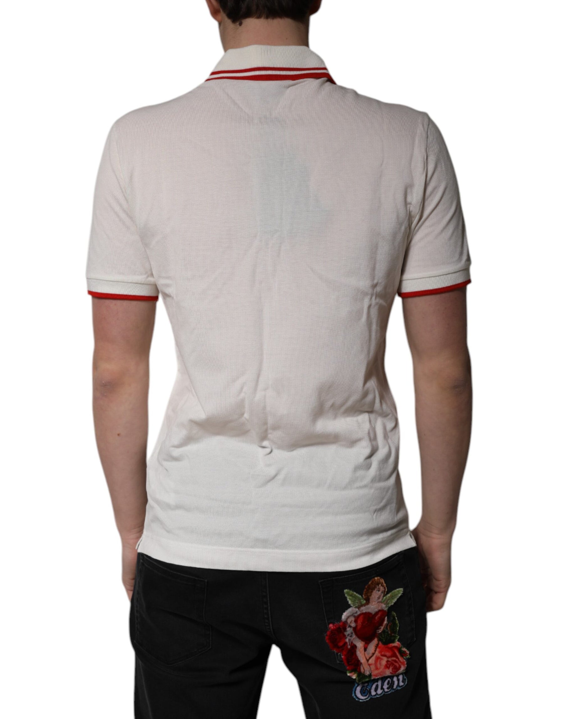 Dolce & Gabbana White Cotton Logo Collared Polo Men T-shirt | Regal Royce