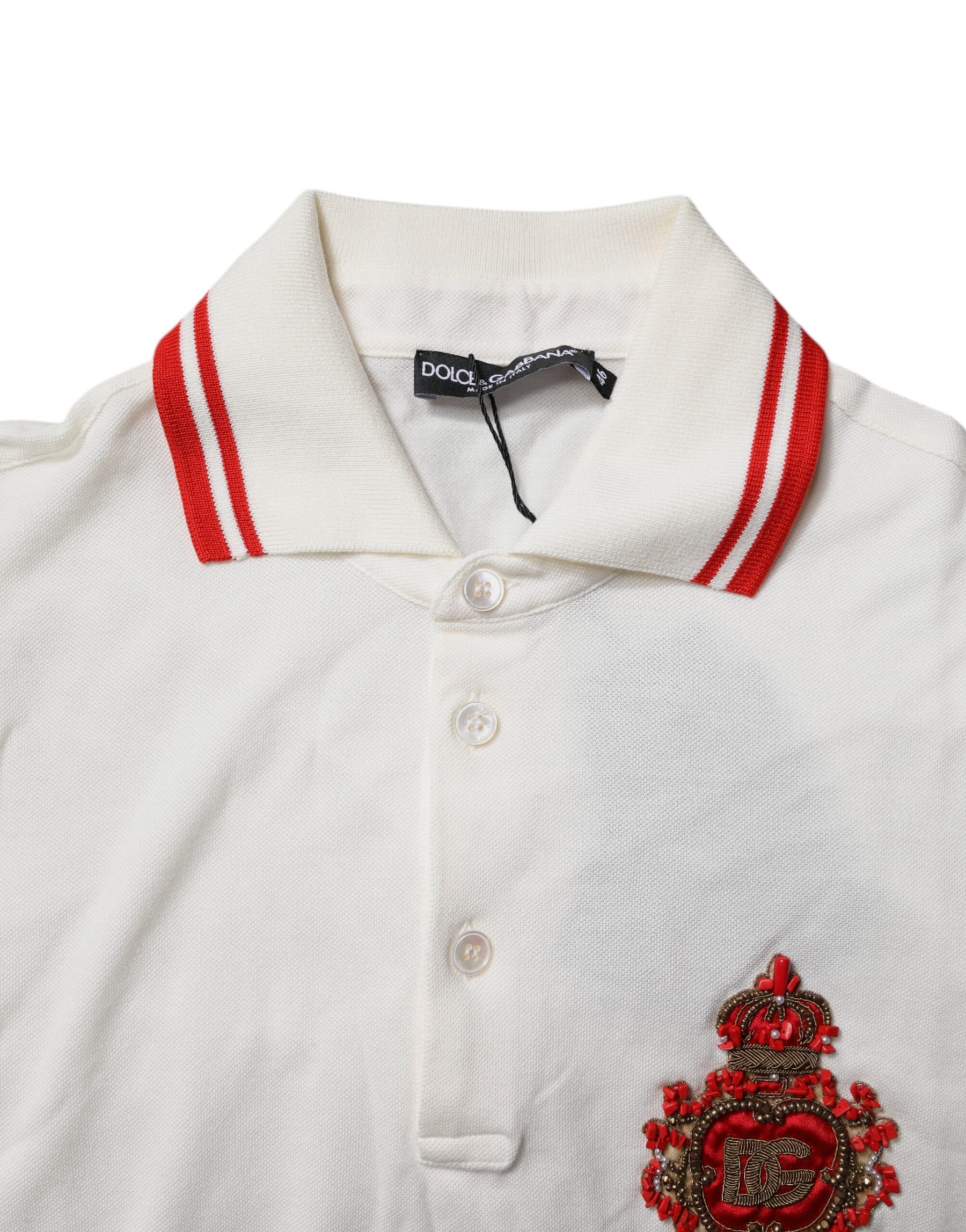 Dolce & Gabbana White Cotton Logo Collared Polo Men T-shirt | Regal Royce