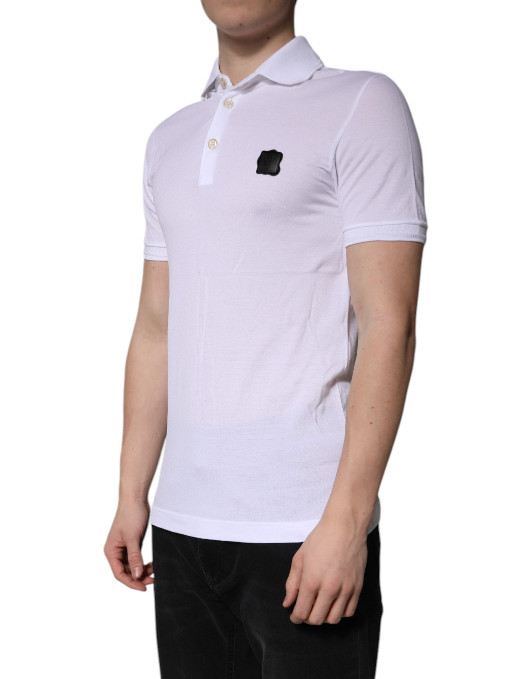 Dolce & Gabbana White Cotton Logo Collared Polo T-shirt | Regal Royce