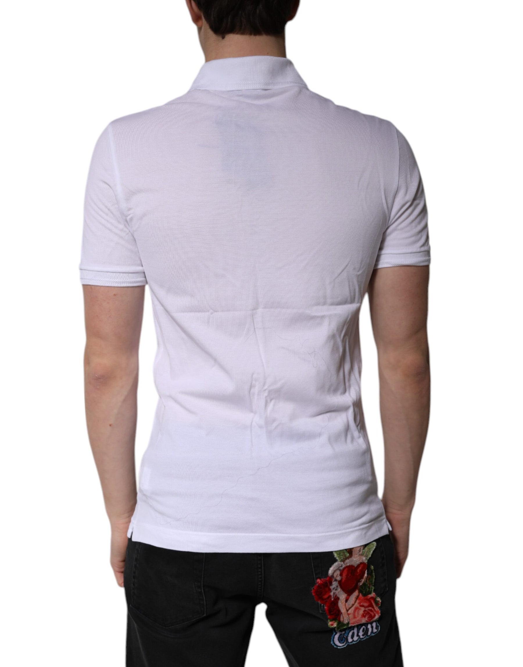 Dolce & Gabbana White Cotton Logo Collared Polo T-shirt | Regal Royce