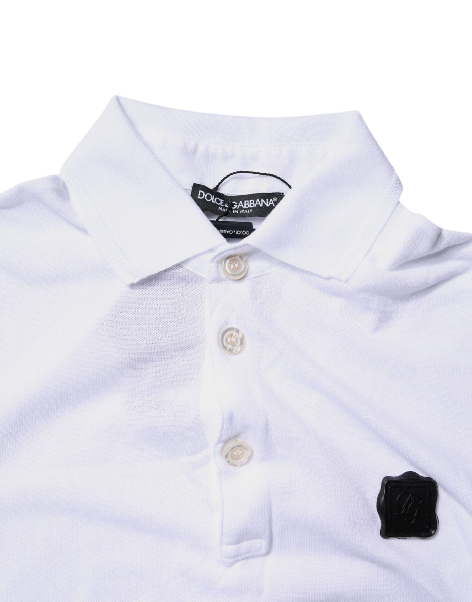Dolce & Gabbana White Cotton Logo Collared Polo T-shirt | Regal Royce