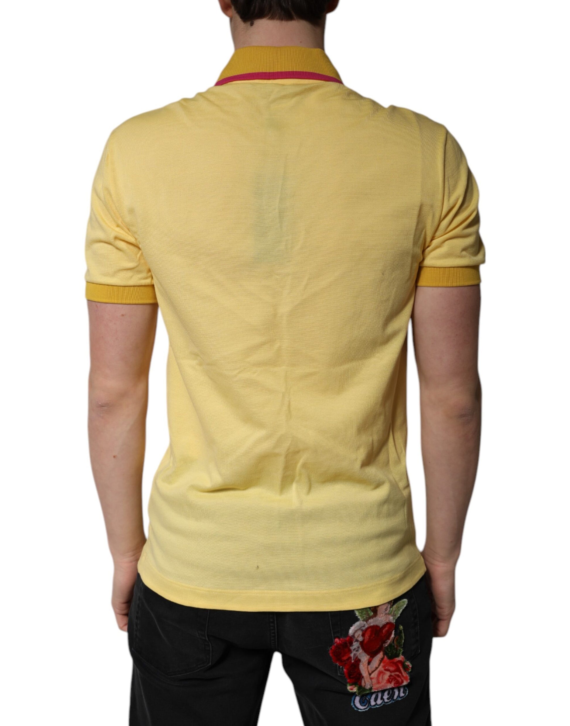 Dolce & Gabbana Yellow Cotton Logo Collared Polo T-shirt