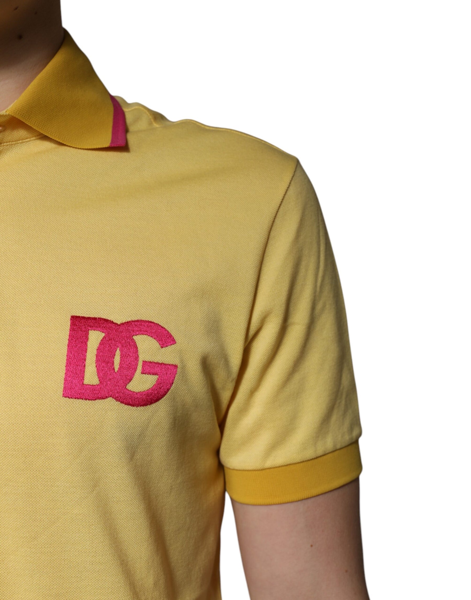 Dolce & Gabbana Yellow Cotton Logo Collared Polo T-shirt | Regal Royce