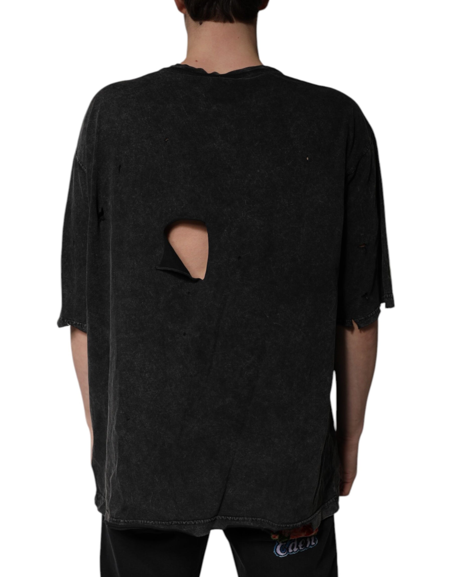 Dolce & Gabbana Black Graphic Print Cotton Crew Neck T-shirt | Regal Royce