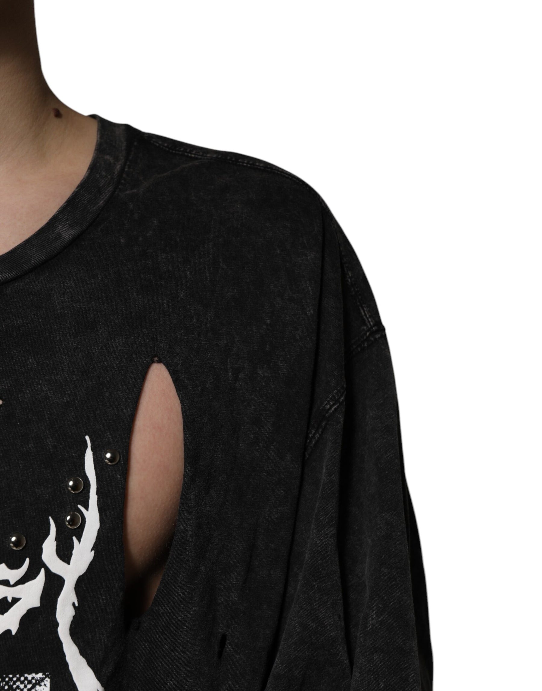 Dolce & Gabbana Black Graphic Print Cotton Crew Neck T-shirt | Regal Royce