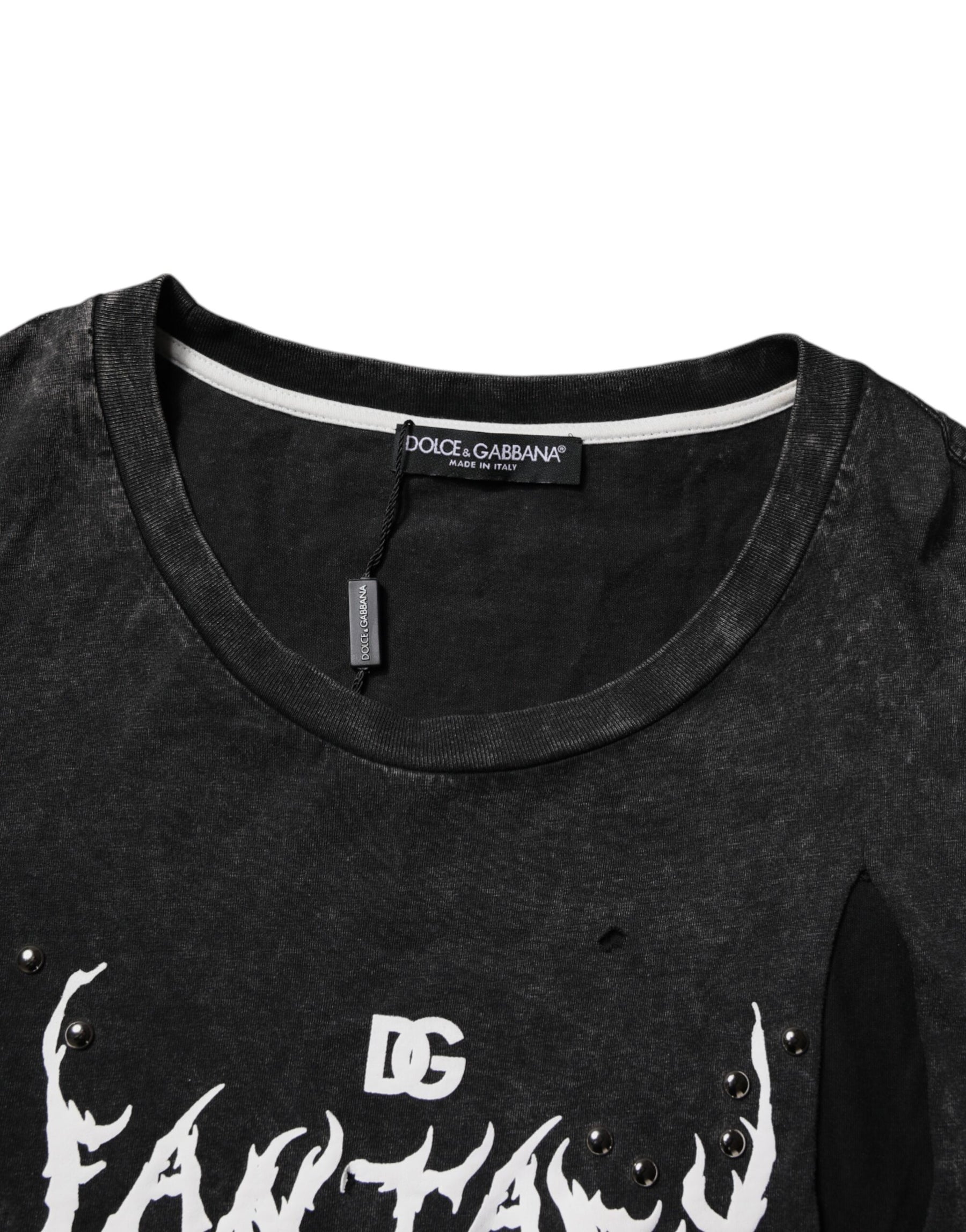 Dolce & Gabbana Black Graphic Print Cotton Crew Neck T-shirt | Regal Royce