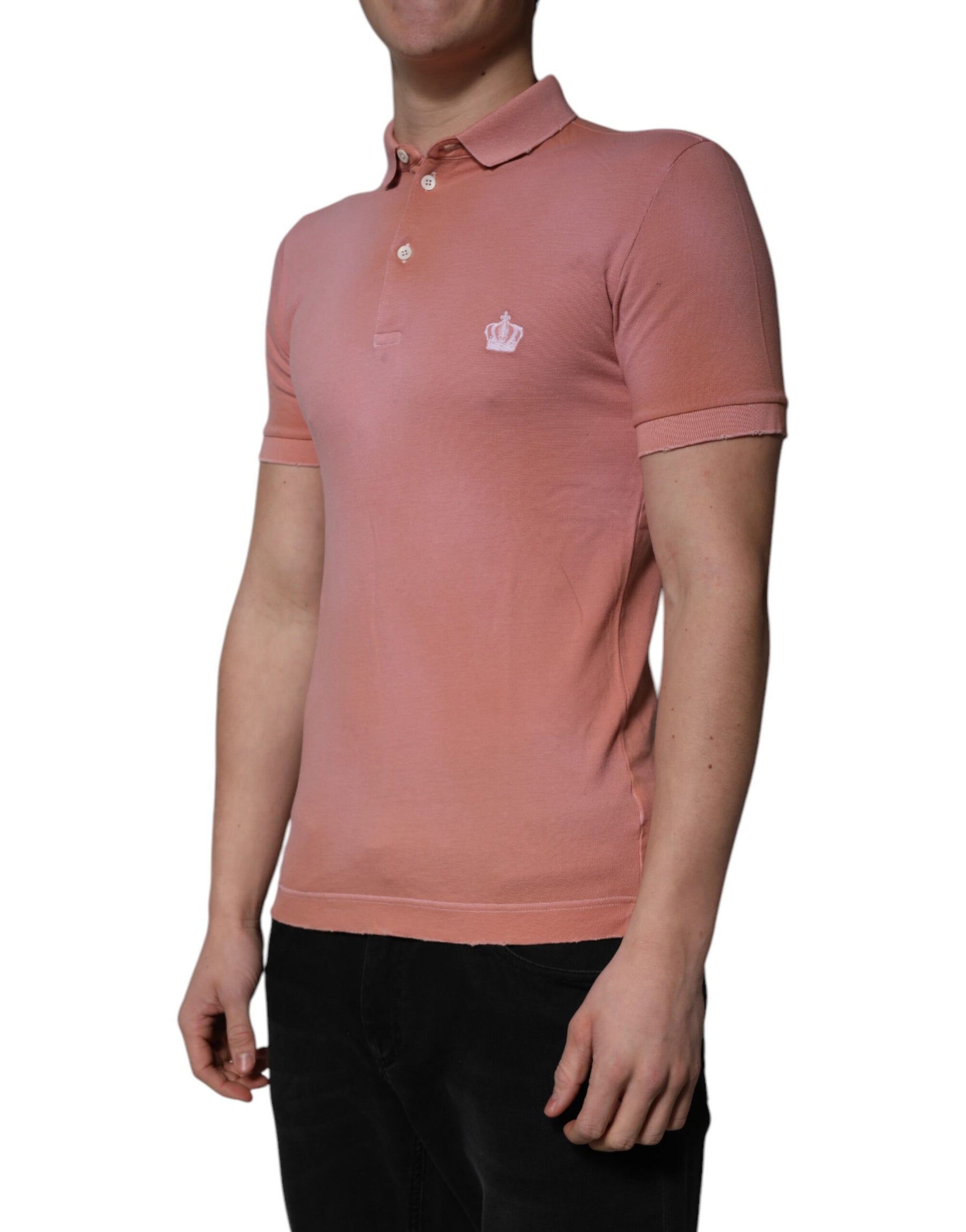 Dolce & Gabbana Pink Cotton Crown Collared Polo T-shirt | Regal Royce