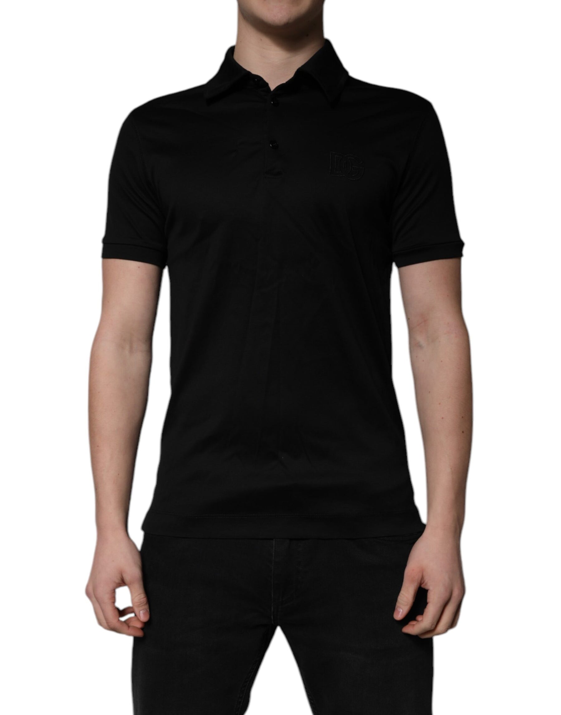 Dolce & Gabbana Black Cotton Collared Polo T-shirt | Regal Royce