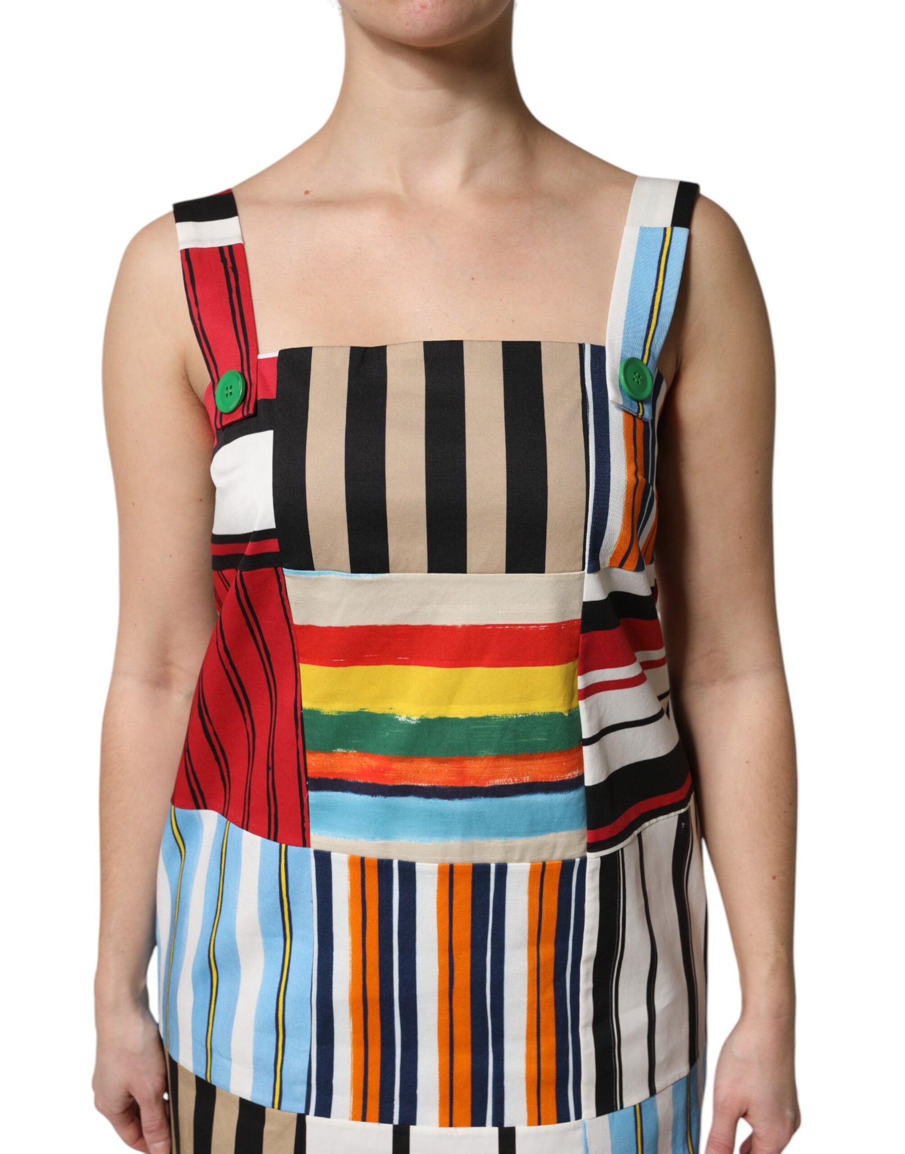 Dolce & Gabbana Multicolor Cotton Stripe Sleeveless Dress | Regal Royce