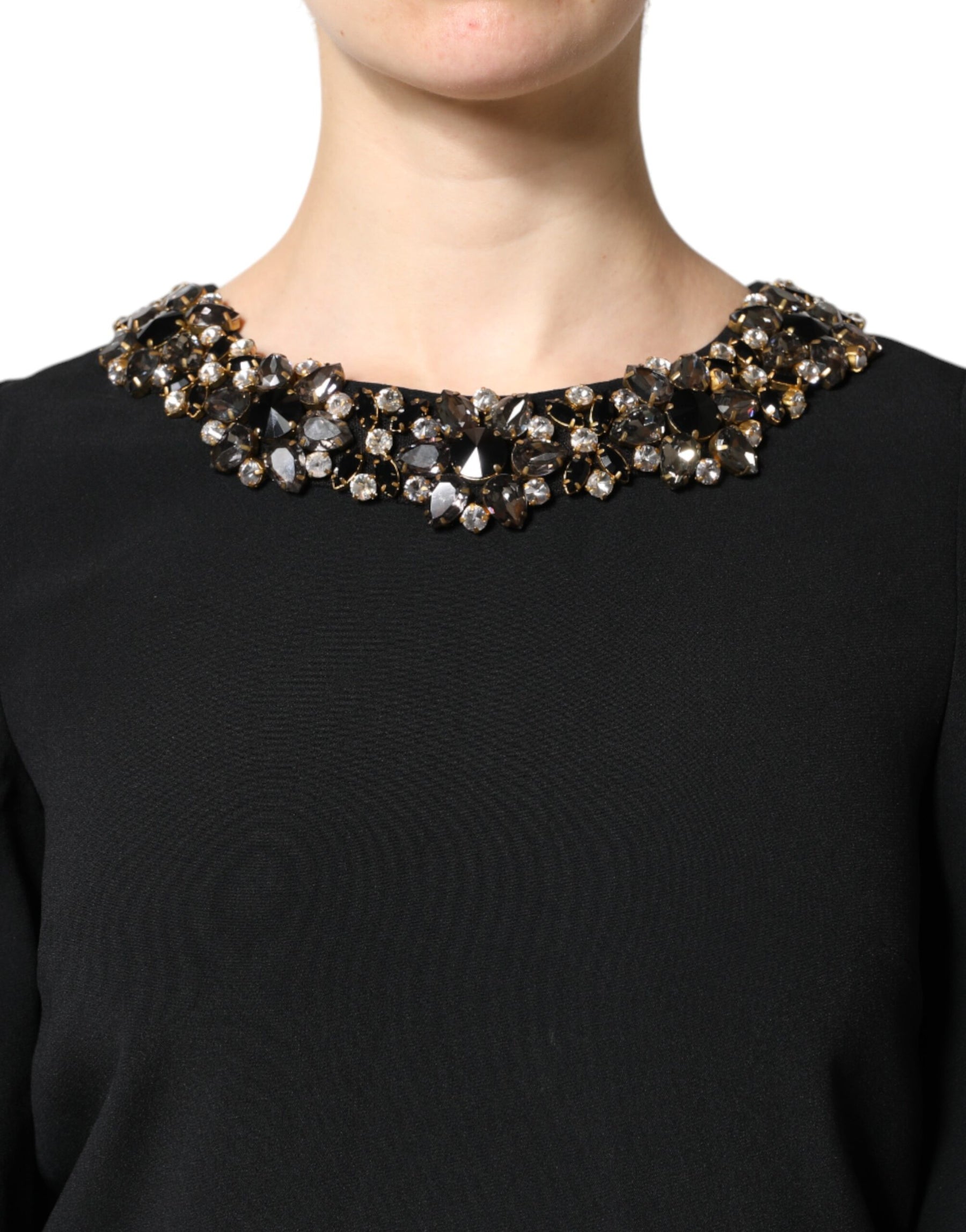 Dolce & Gabbana Black Crystal Embellished Round Neck Mini Dress | Regal Royce