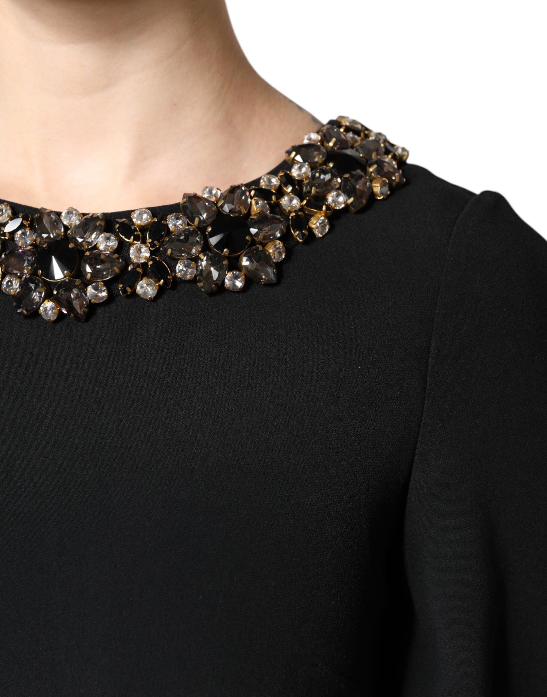 Dolce & Gabbana Black Crystal Embellished Round Neck Mini Dress | Regal Royce