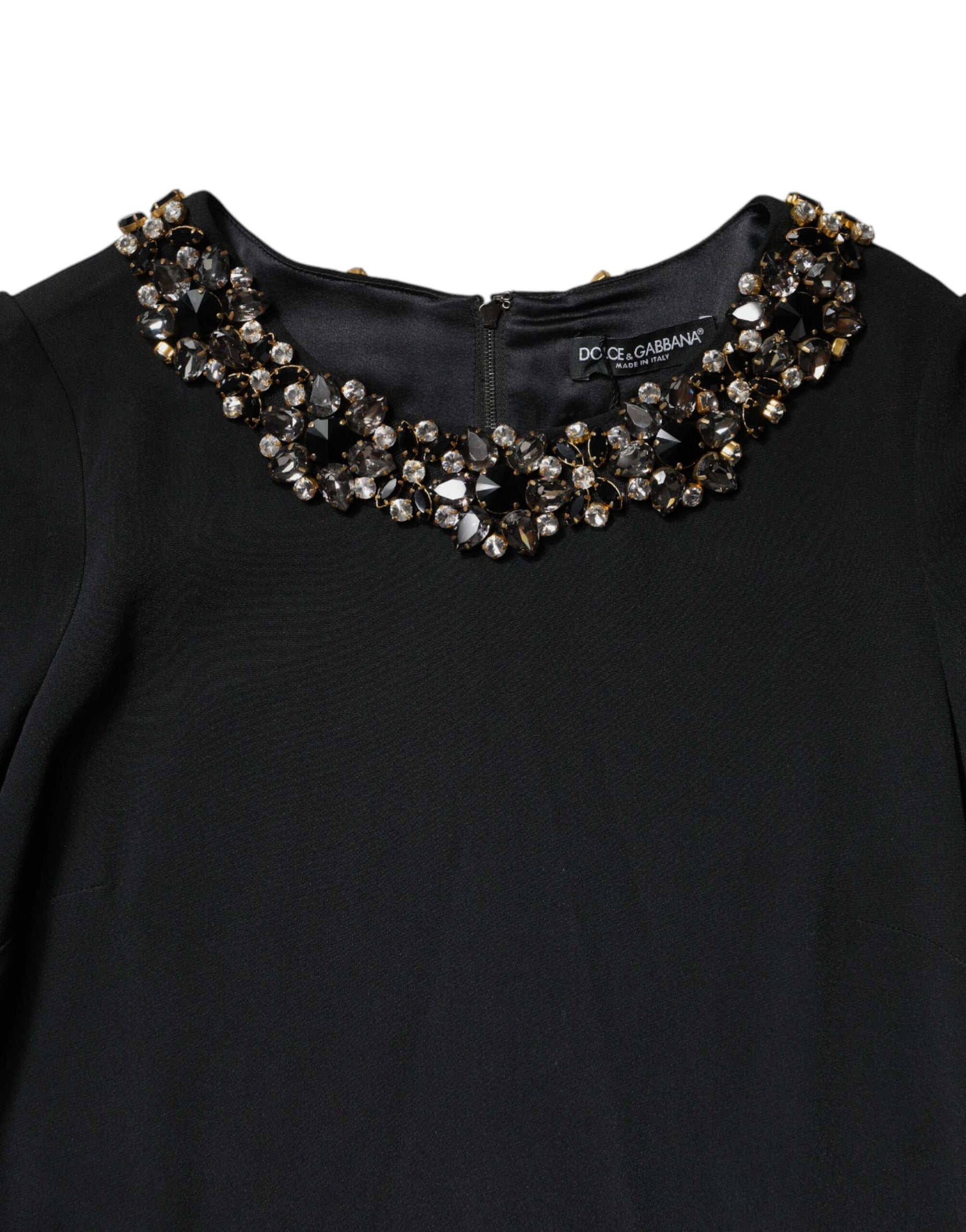 Dolce & Gabbana Black Crystal Embellished Round Neck Mini Dress | Regal Royce