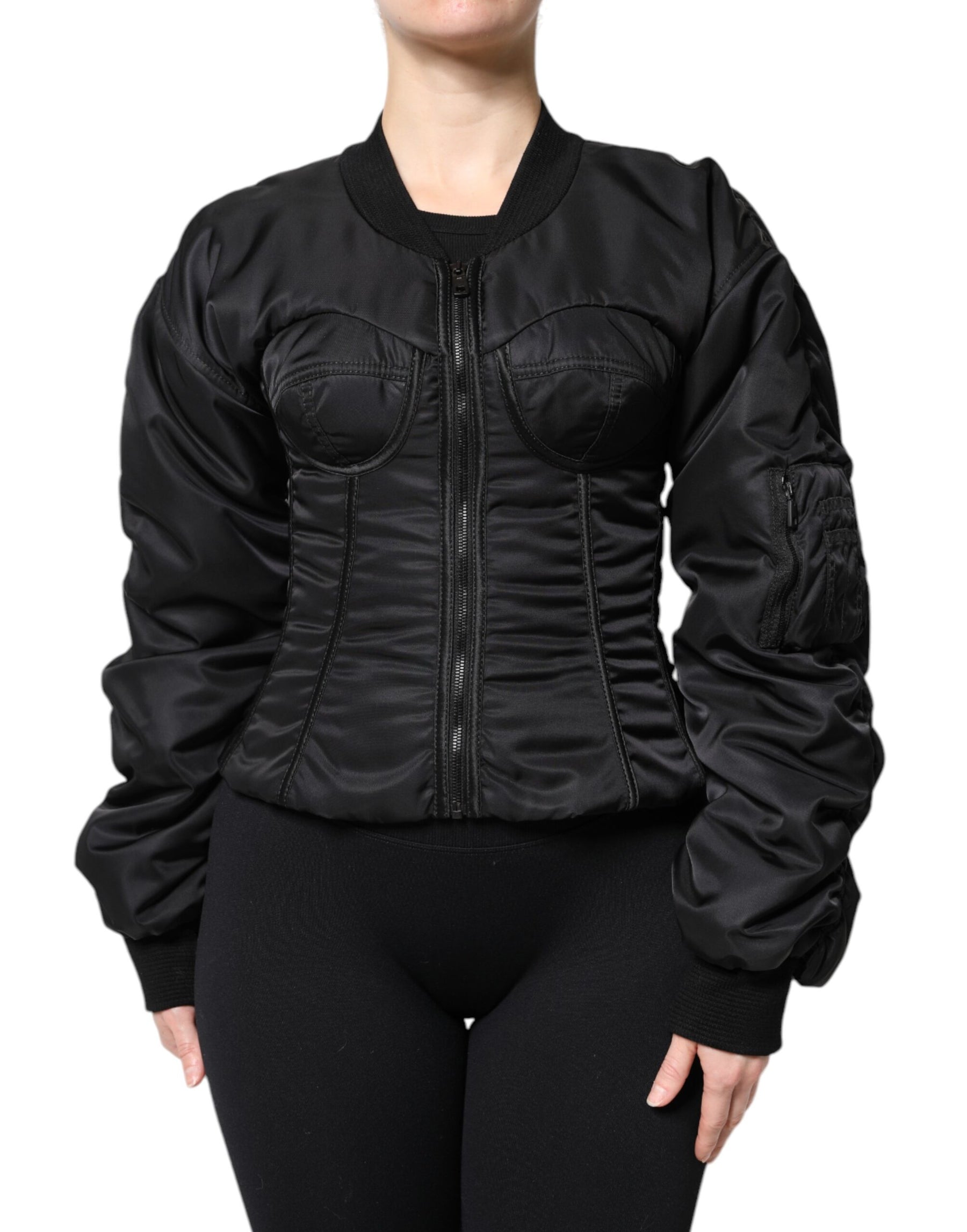 Dolce & Gabbana Black Nylon Full Zip Bustier Corset Jacket | Regal Royce