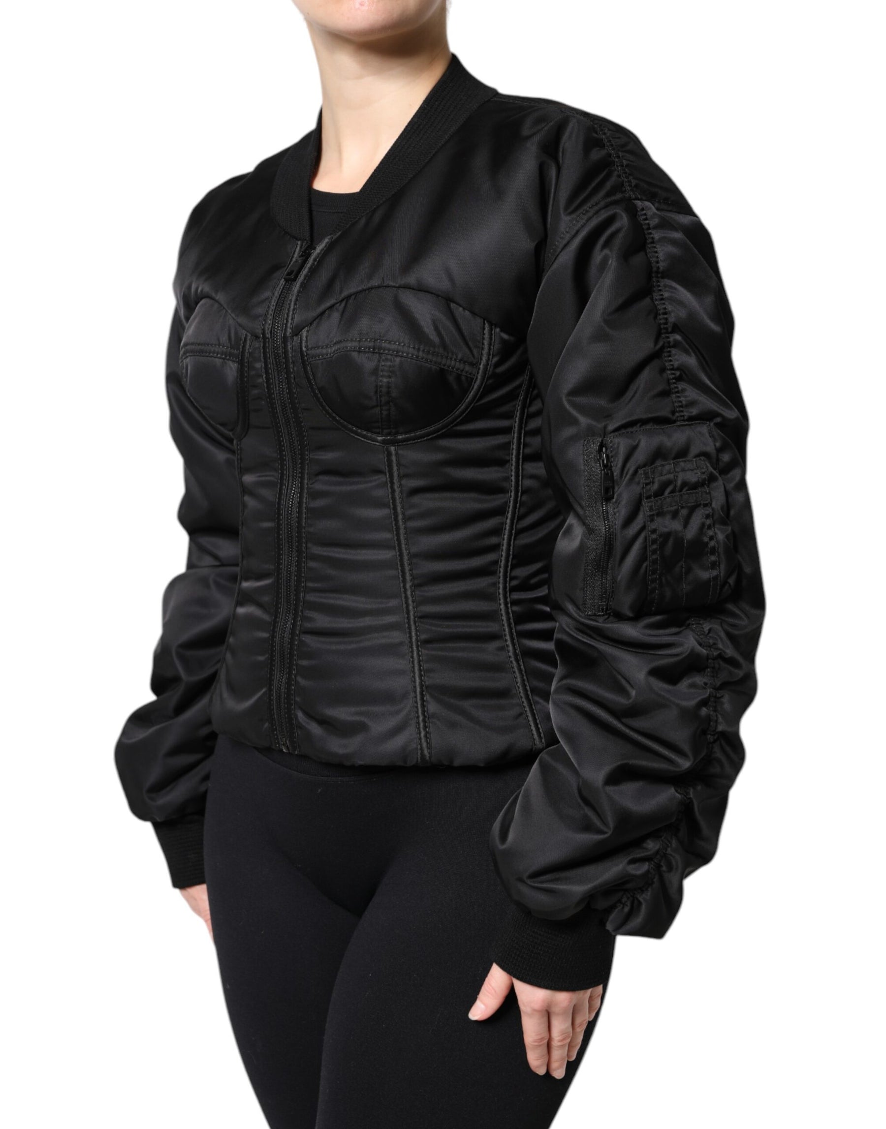 Dolce & Gabbana Black Nylon Full Zip Bustier Corset Jacket | Regal Royce