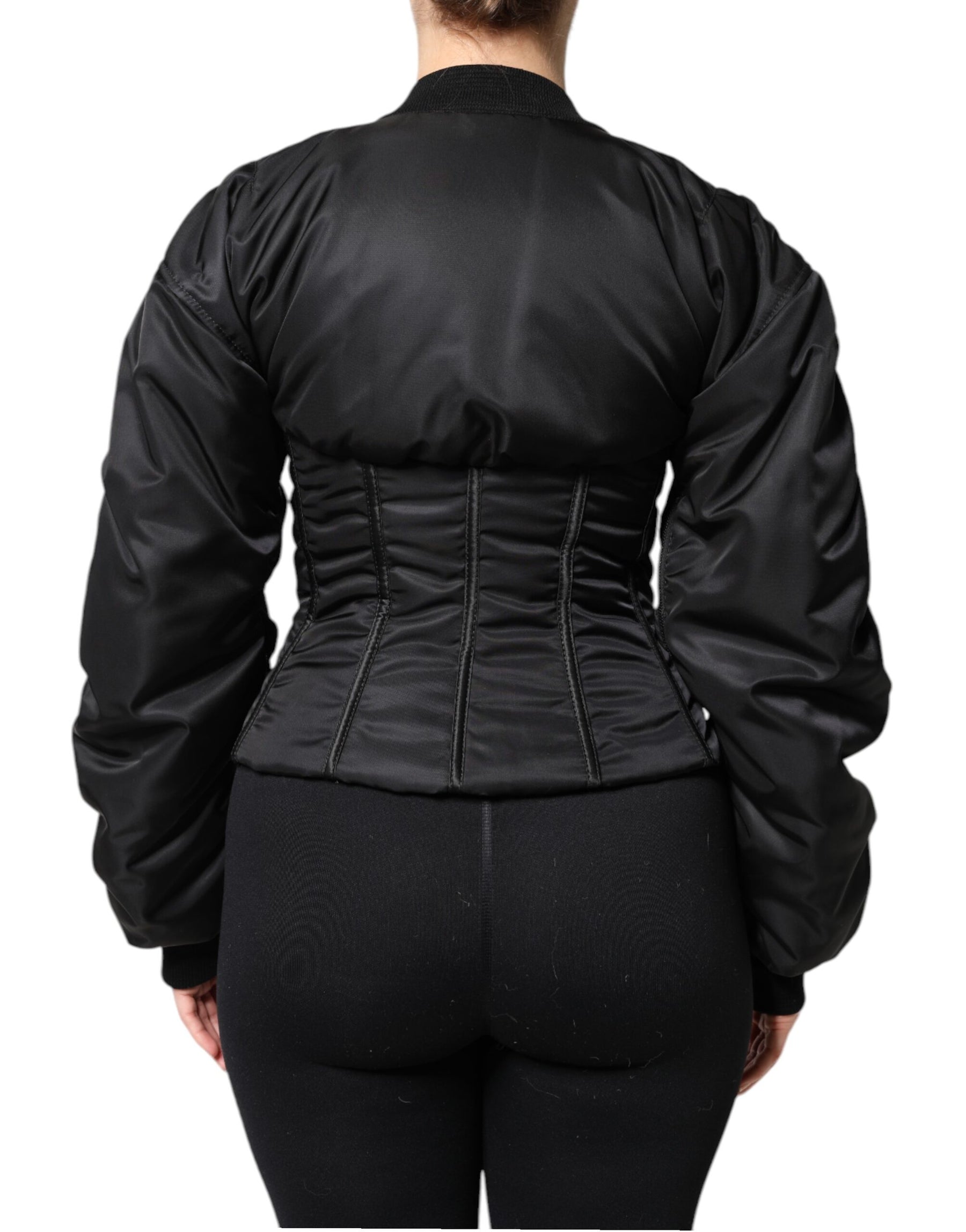 Dolce & Gabbana Black Nylon Full Zip Bustier Corset Jacket | Regal Royce