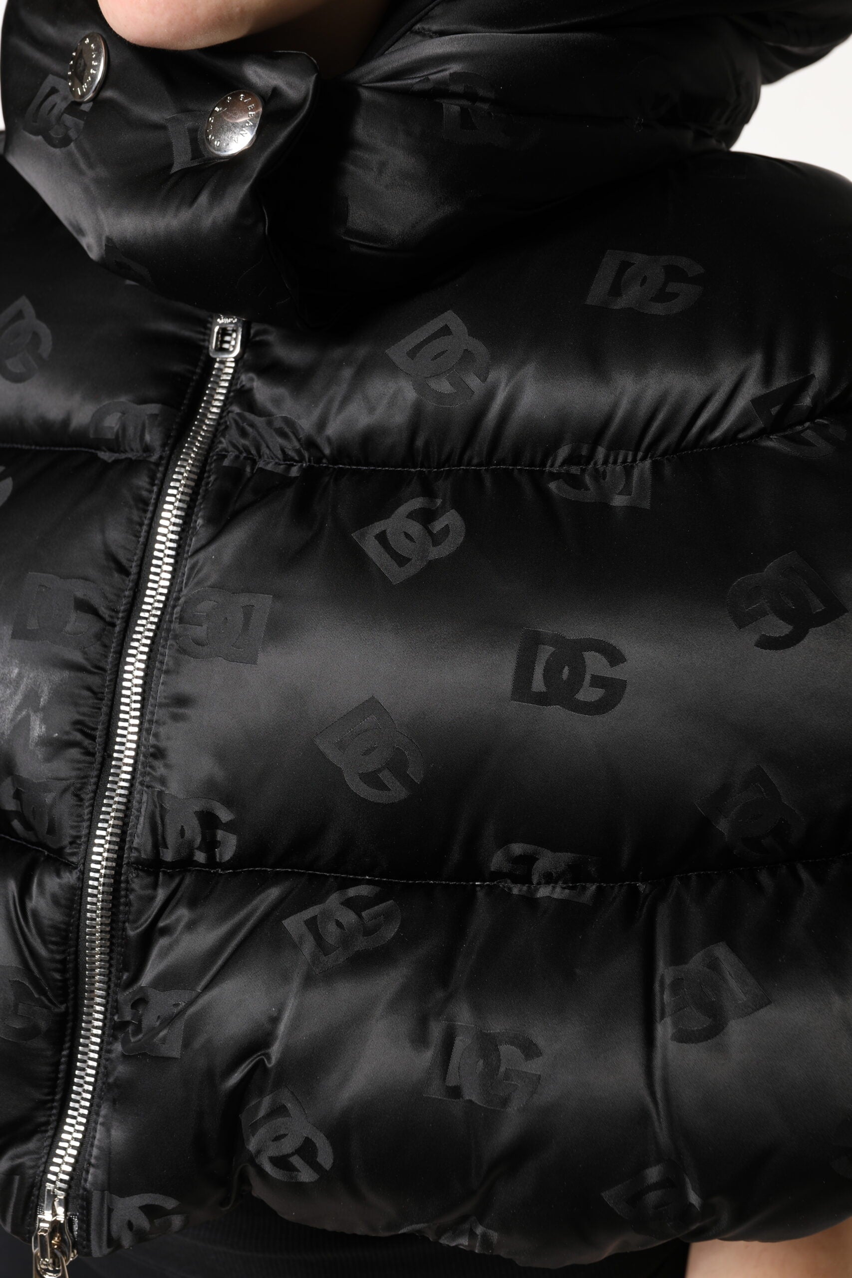 Dolce & Gabbana Black Padded Puffer Hooded Full Zip Cropped Jacket | Regal Royce
