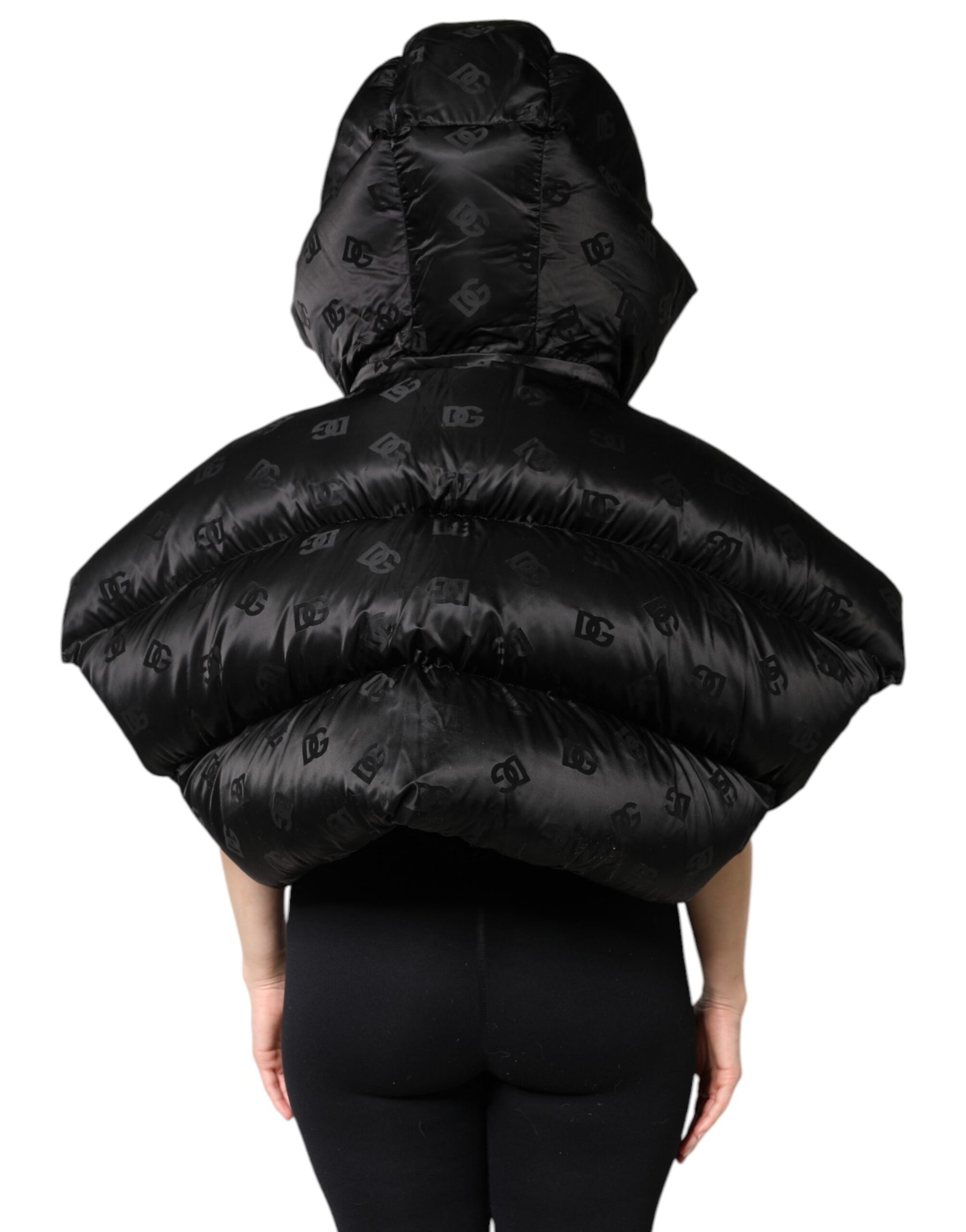 Dolce & Gabbana Black Padded Puffer Hooded Full Zip Cropped Jacket | Regal Royce