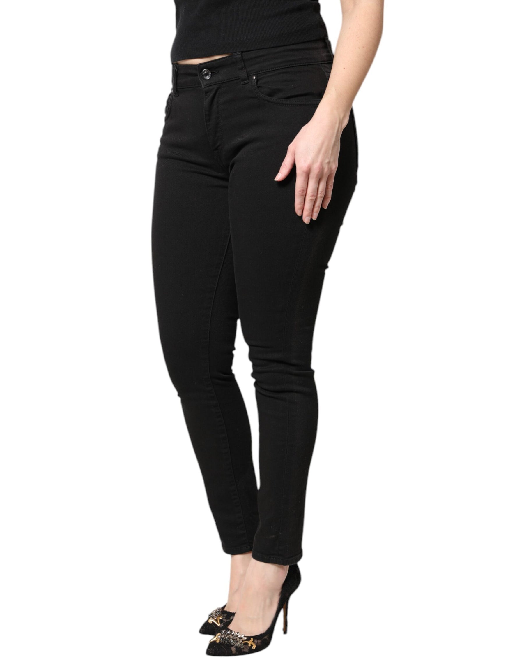 Dolce & Gabbana Black Cotton Mid Waisted Skinny Denim Jeans | Regal Royce