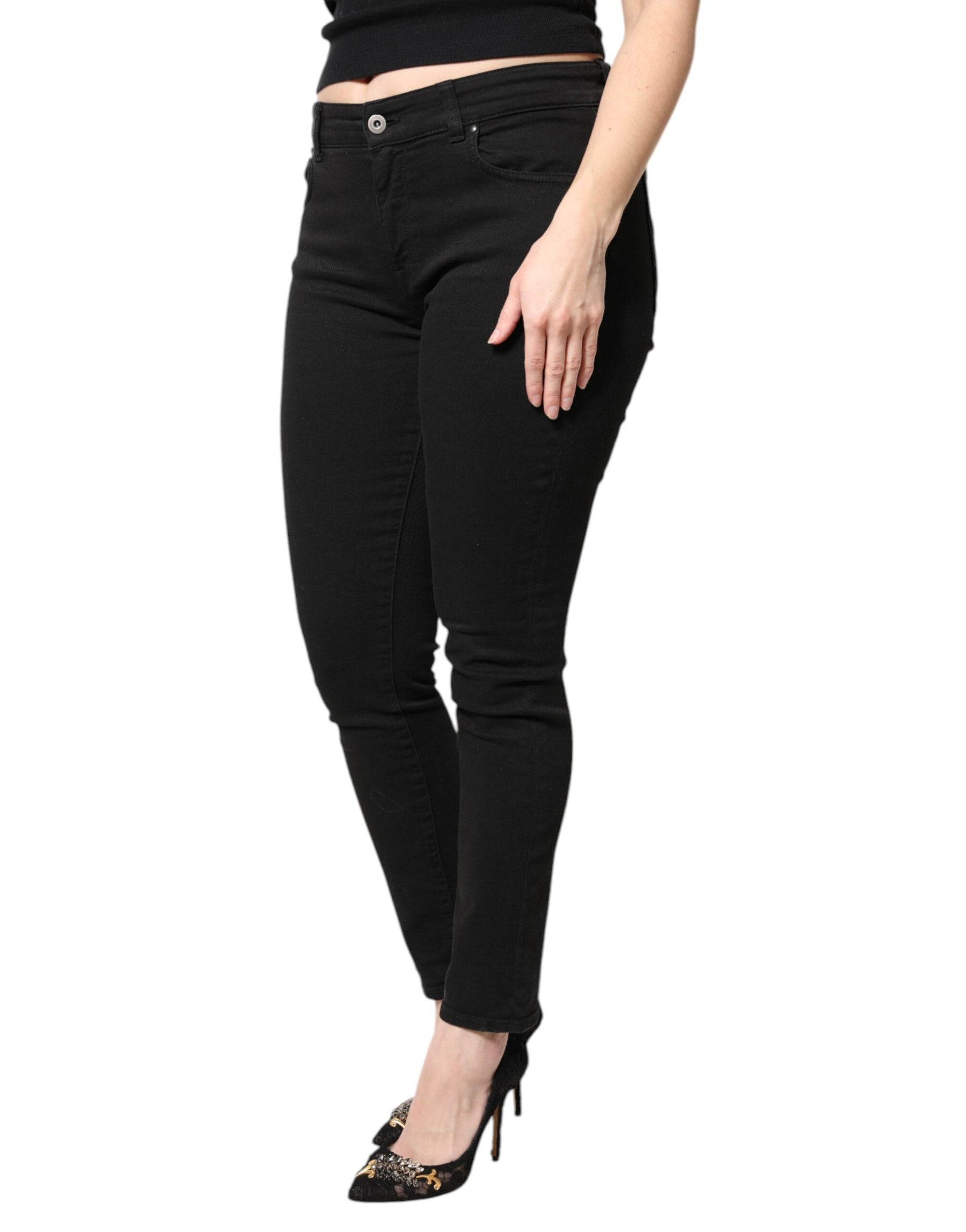Dolce & Gabbana Black Cotton Mid Waisted Skinny Denim Jeans | Regal Royce