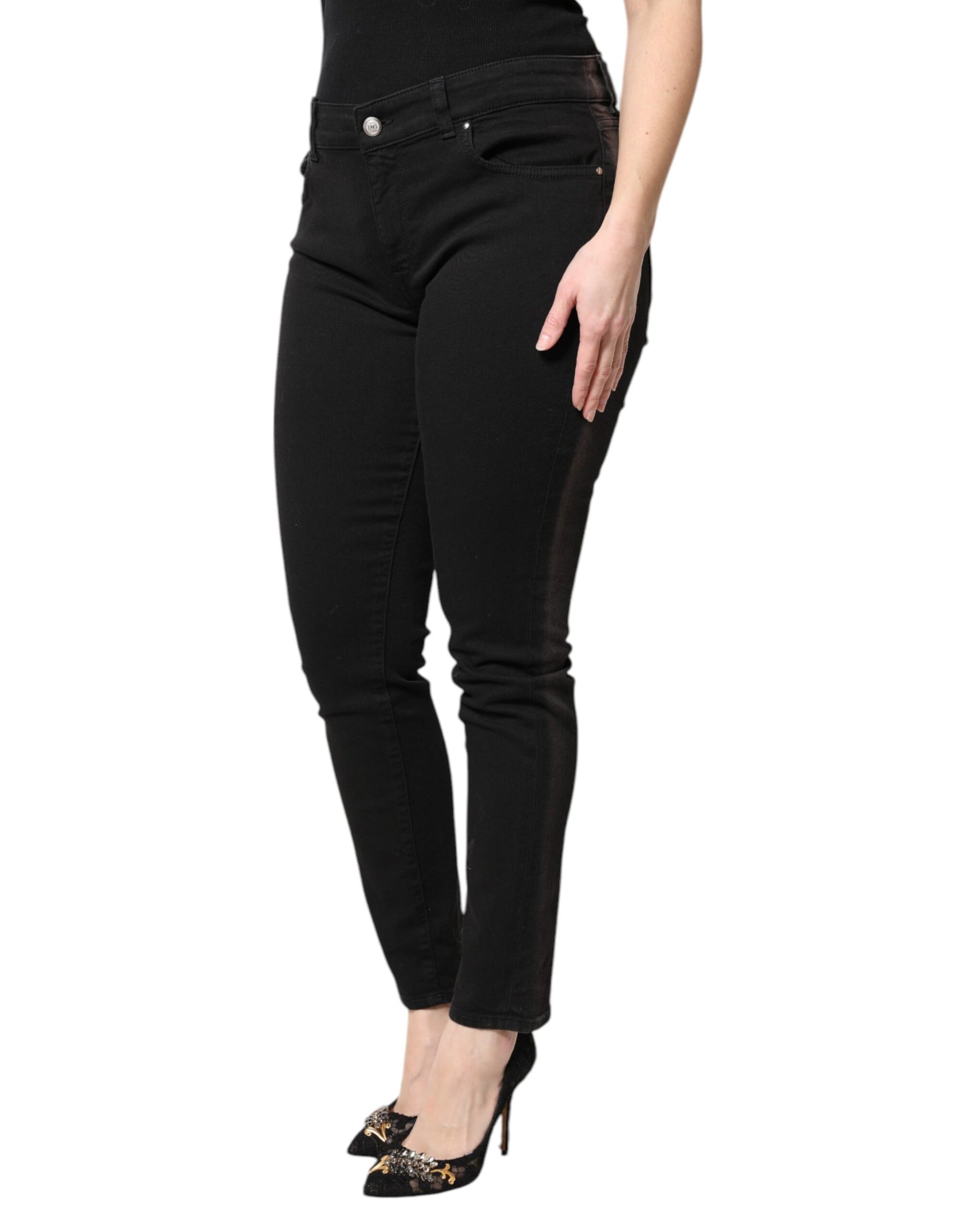 Dolce & Gabbana Black Cotton Mid Waisted Skinny Denim Jeans | Regal Royce