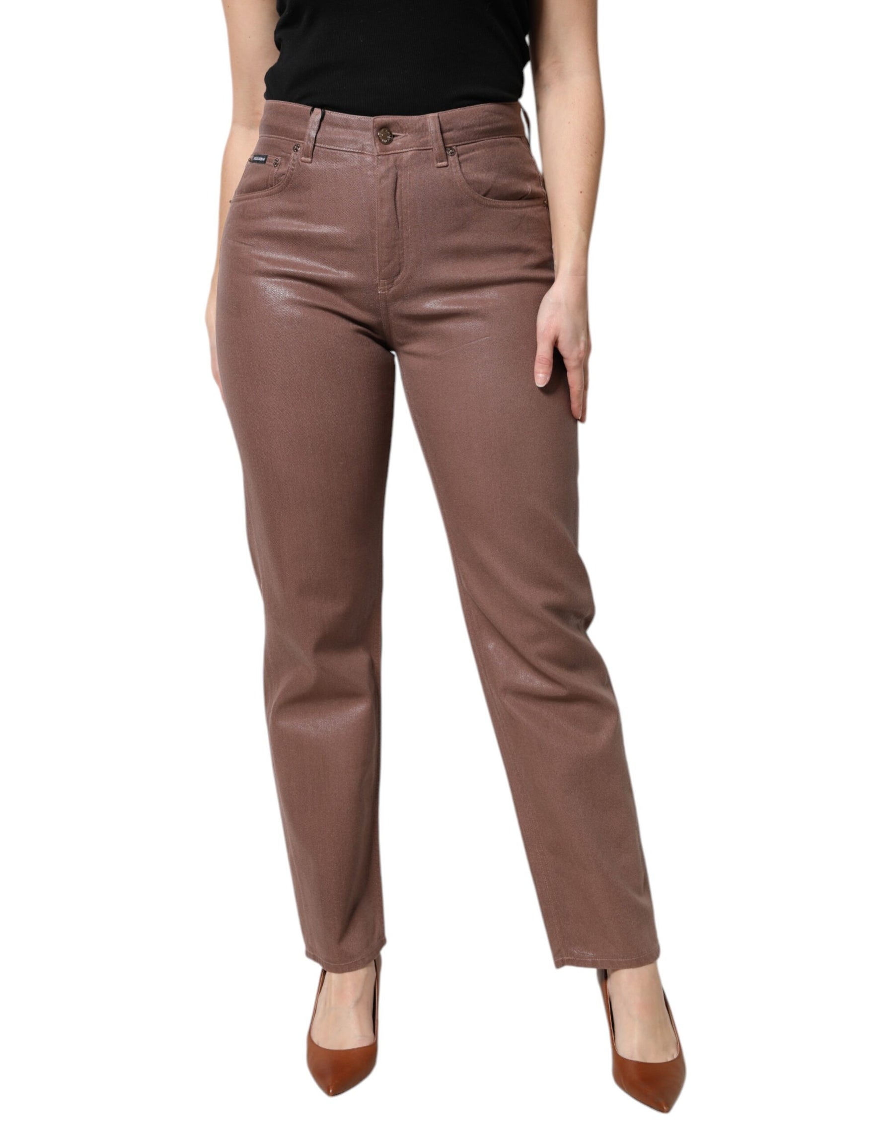 Dolce & Gabbana Brown Cotton High Waist Tapered Denim Jeans | Regal Royce