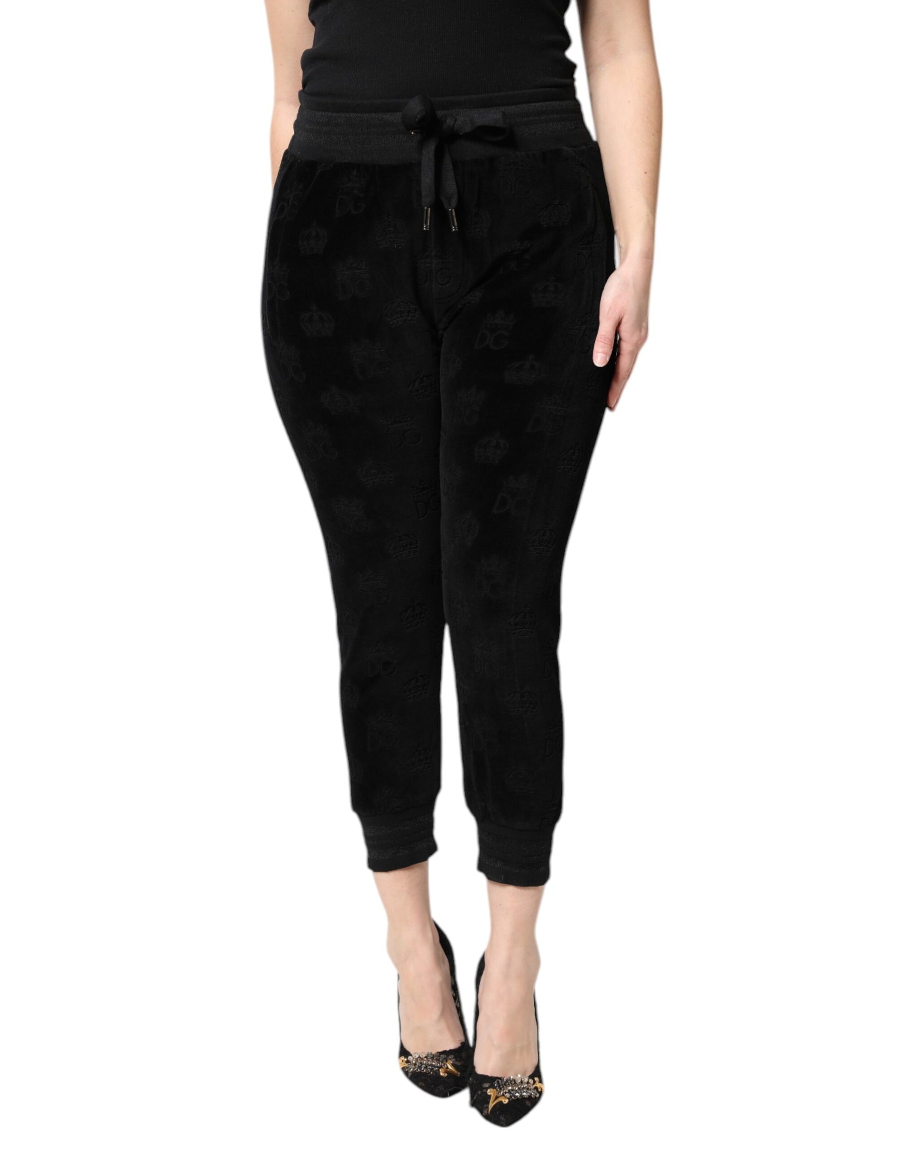 Dolce & Gabbana Black All-Over DG Logo Print Jogger Pants | Regal Royce