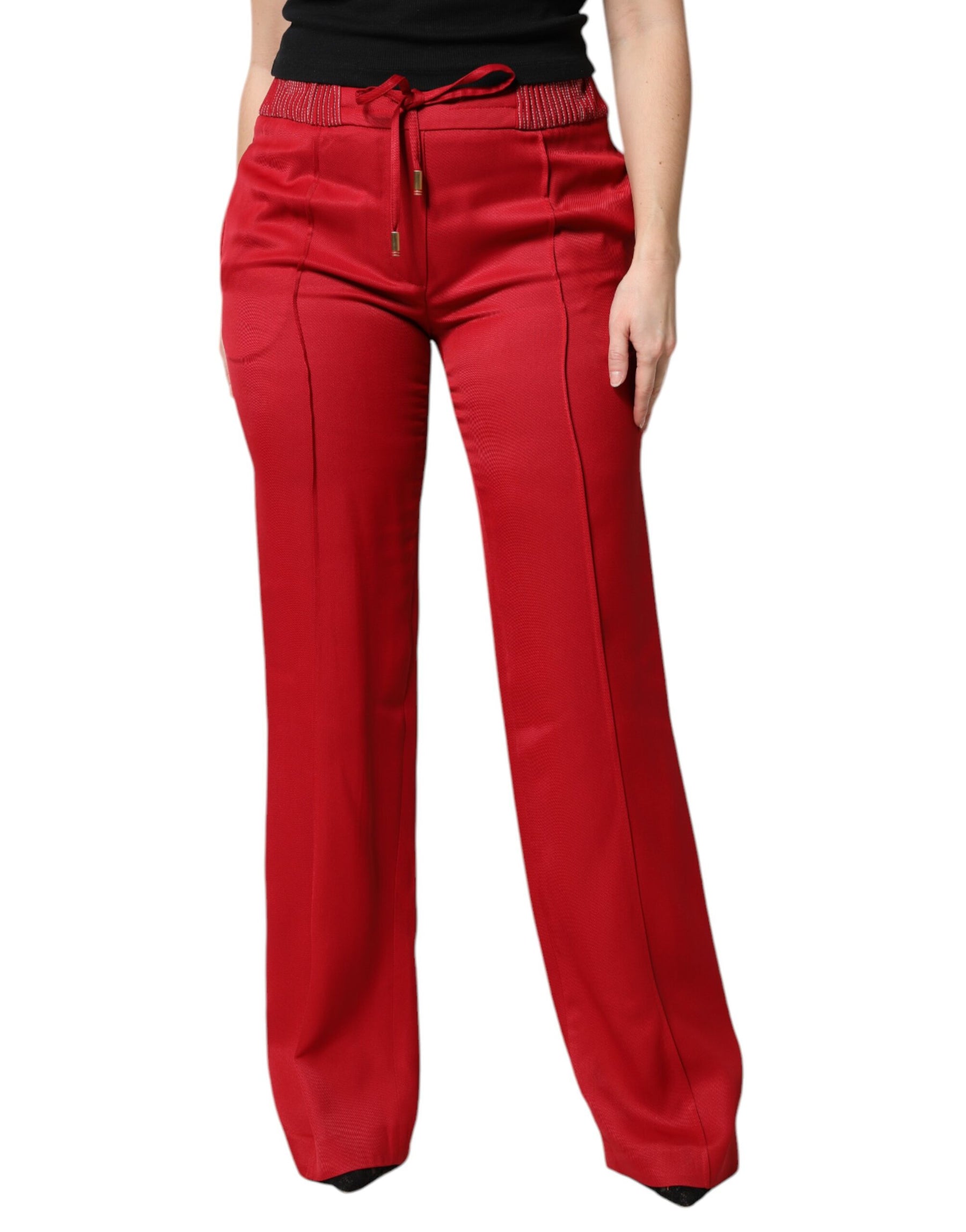 Dolce & Gabbana Red Viscose Straight Fit Pants | Regal Royce