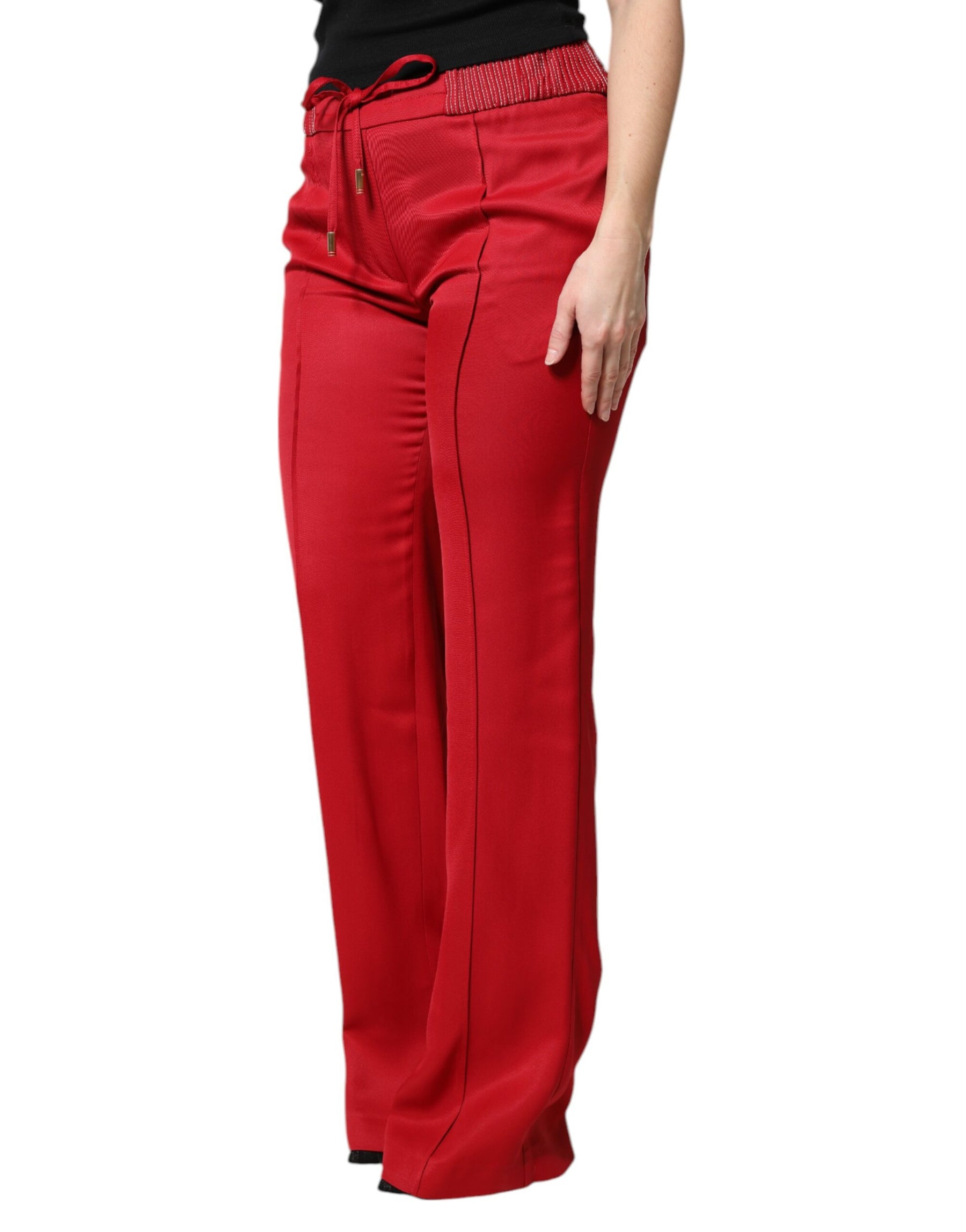 Dolce & Gabbana Red Viscose Straight Fit Pants | Regal Royce