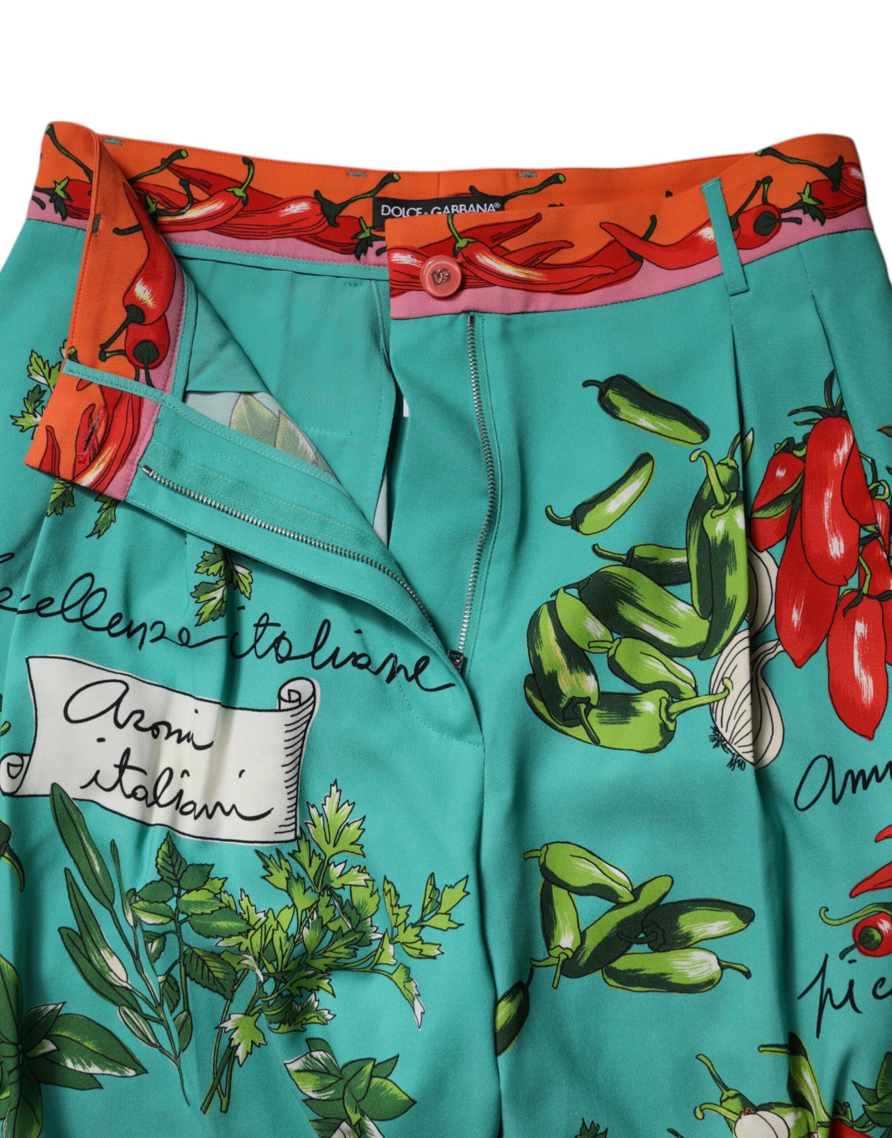 Dolce & Gabbana Green Silk Printed Straight Pants | Regal Royce