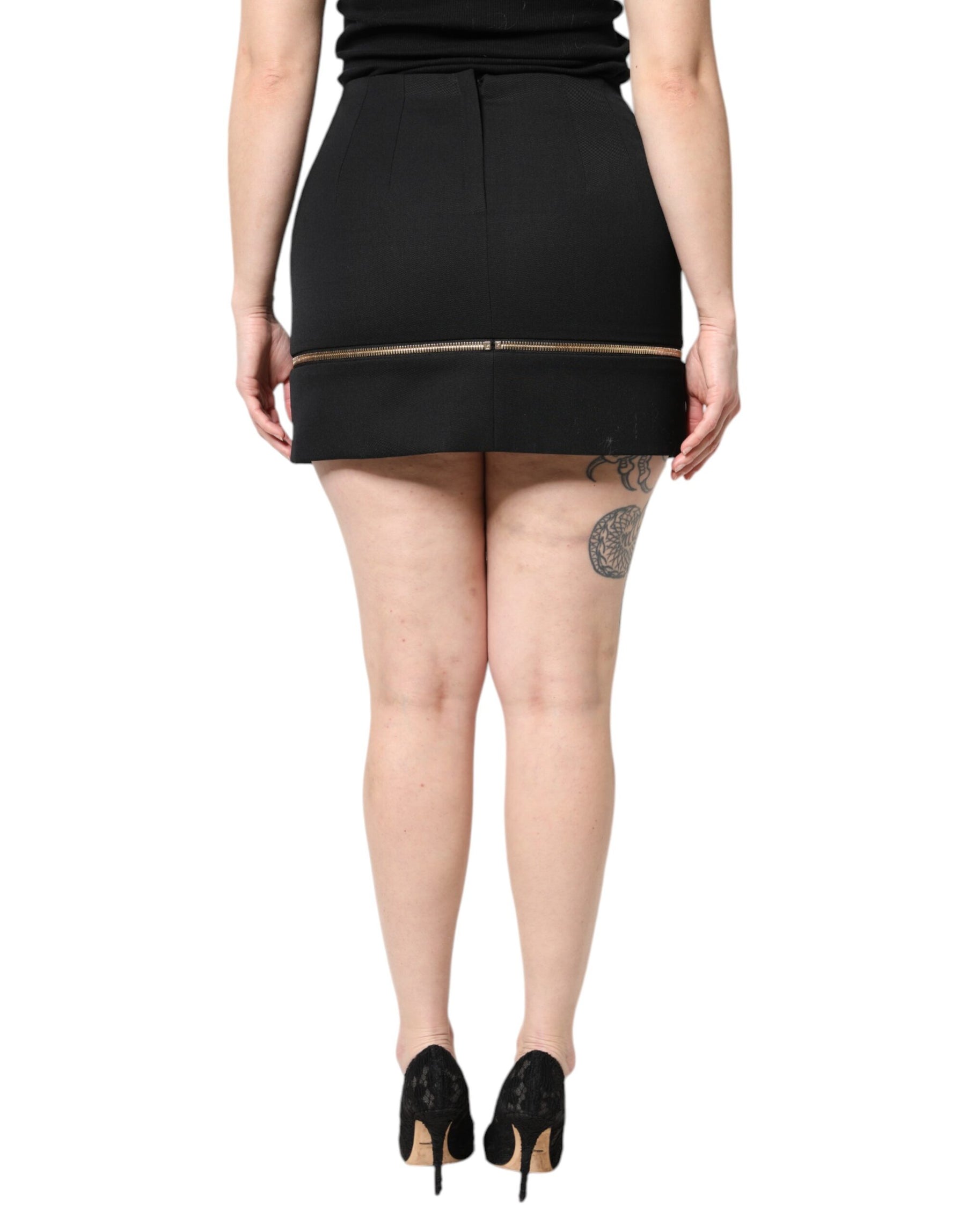 Dolce & Gabbana Black Virgin Wool High Waisted Mini Skirt | Regal Royce