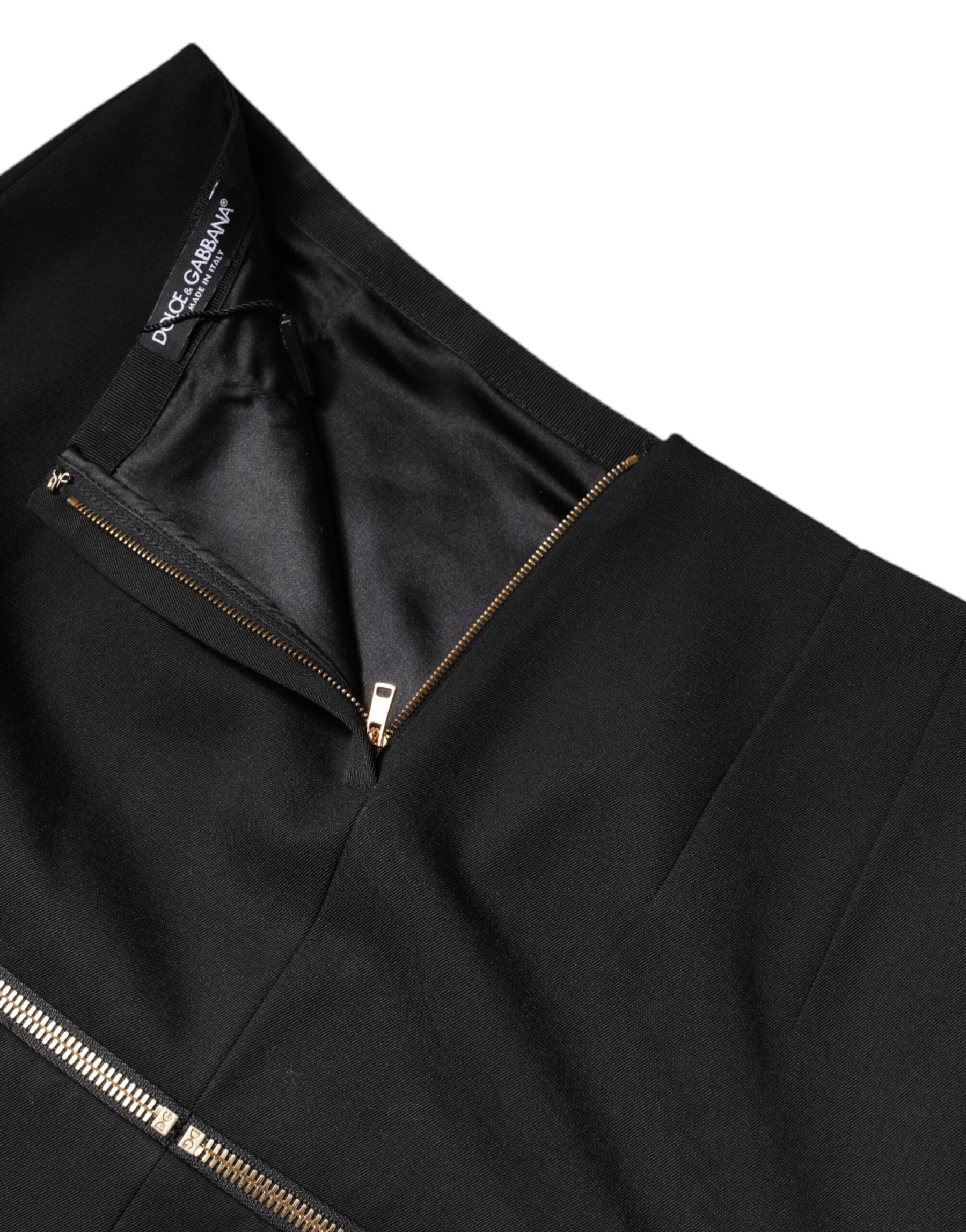 Dolce & Gabbana Black Virgin Wool High Waisted Mini Skirt | Regal Royce
