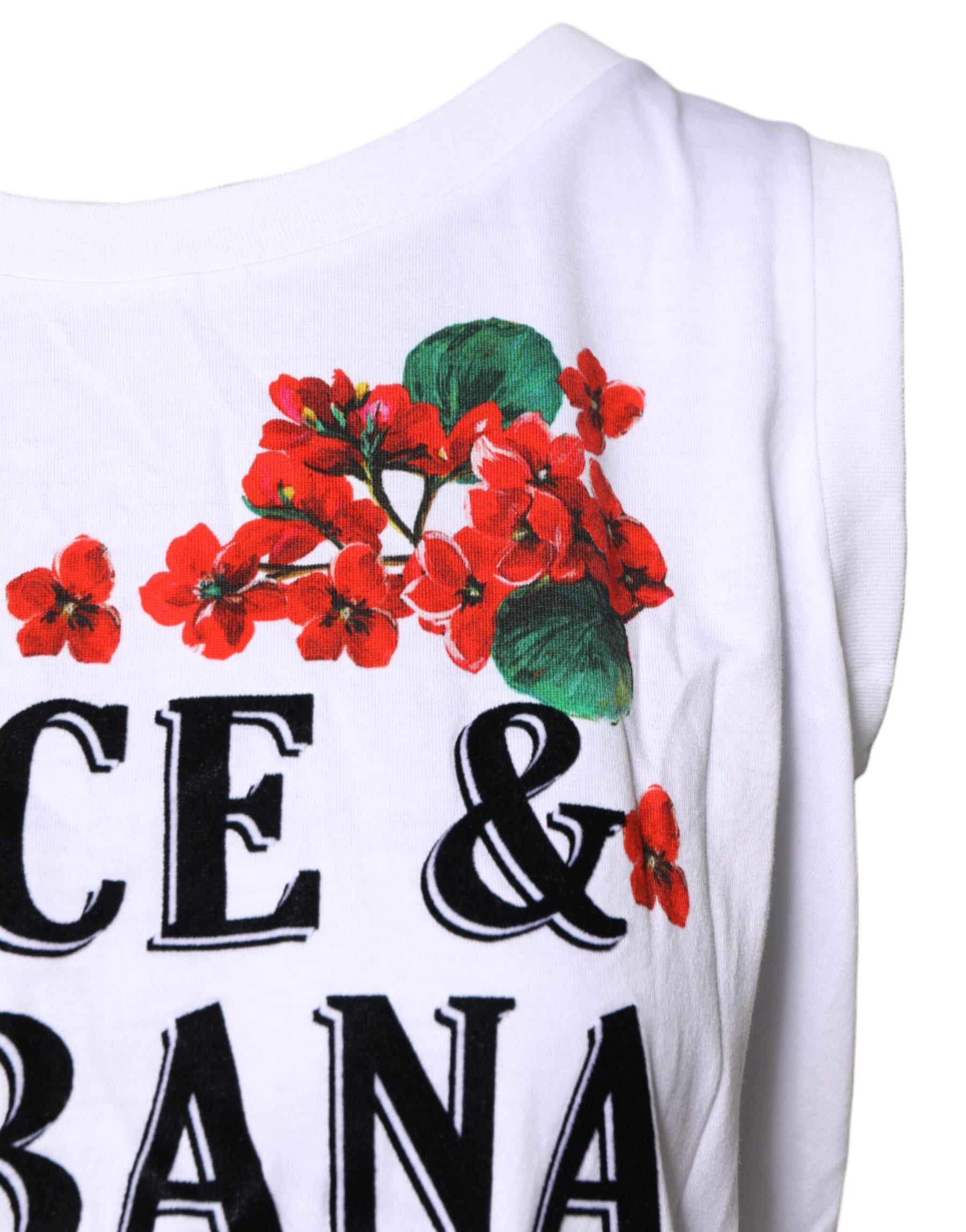 Dolce & Gabbana White Floral Printed Cotton Sleeveless T-shirt | Regal Royce