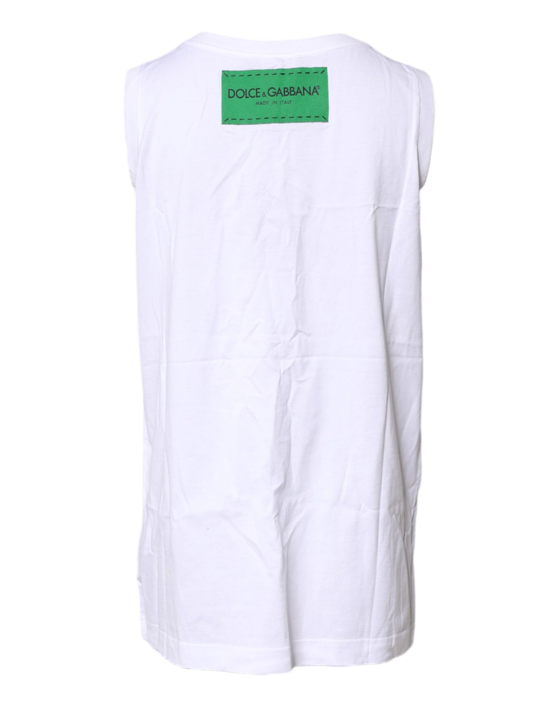 Dolce & Gabbana White Floral Printed Cotton Sleeveless T-shirt | Regal Royce