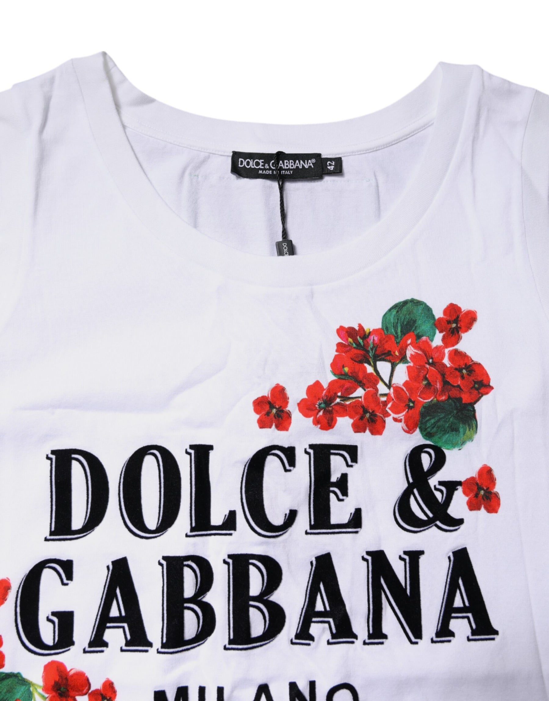 Dolce & Gabbana White Floral Printed Cotton Sleeveless T-shirt | Regal Royce