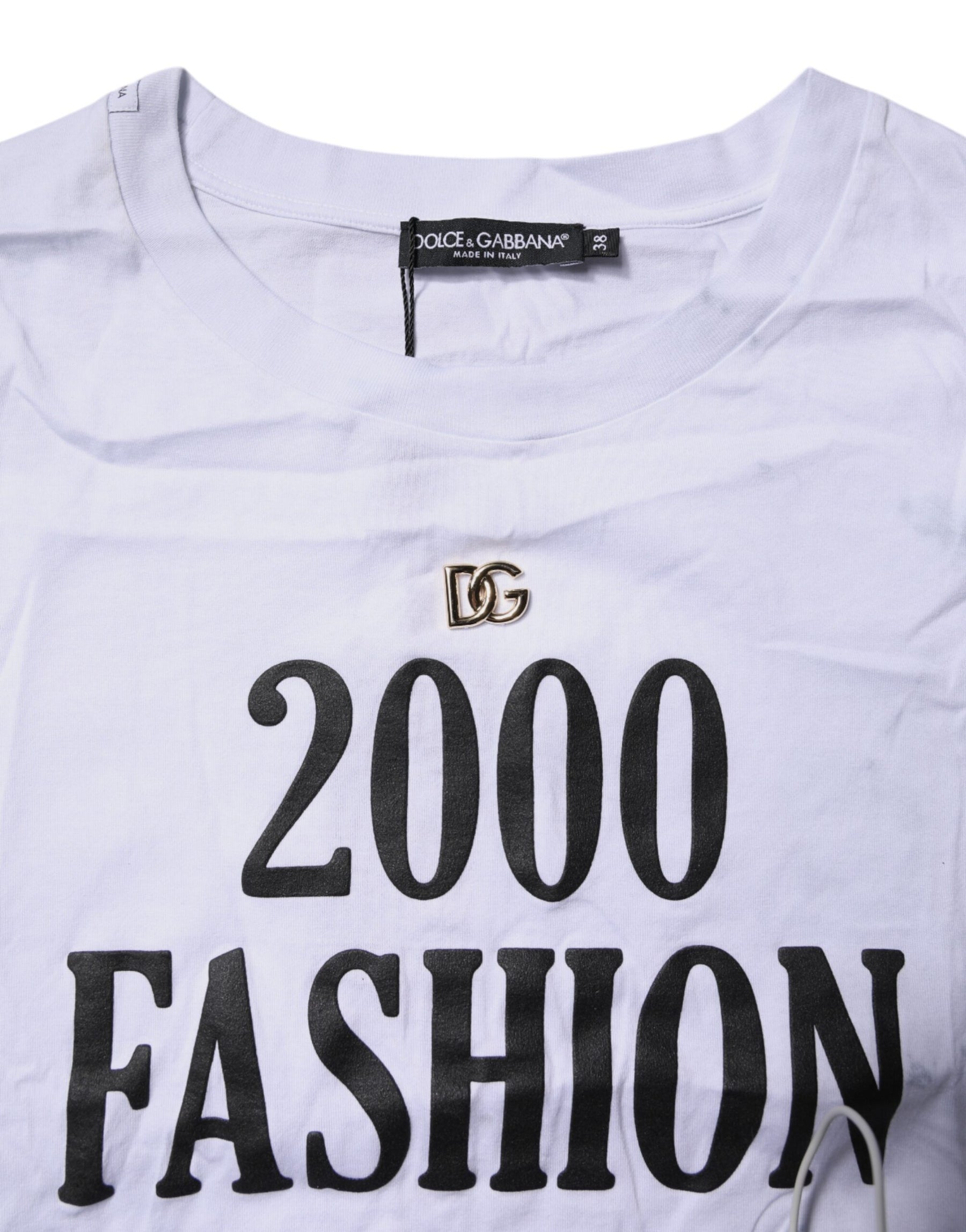 Dolce & Gabbana White Print Lace-Up Cotton Crew Neck T-shirt | Regal Royce