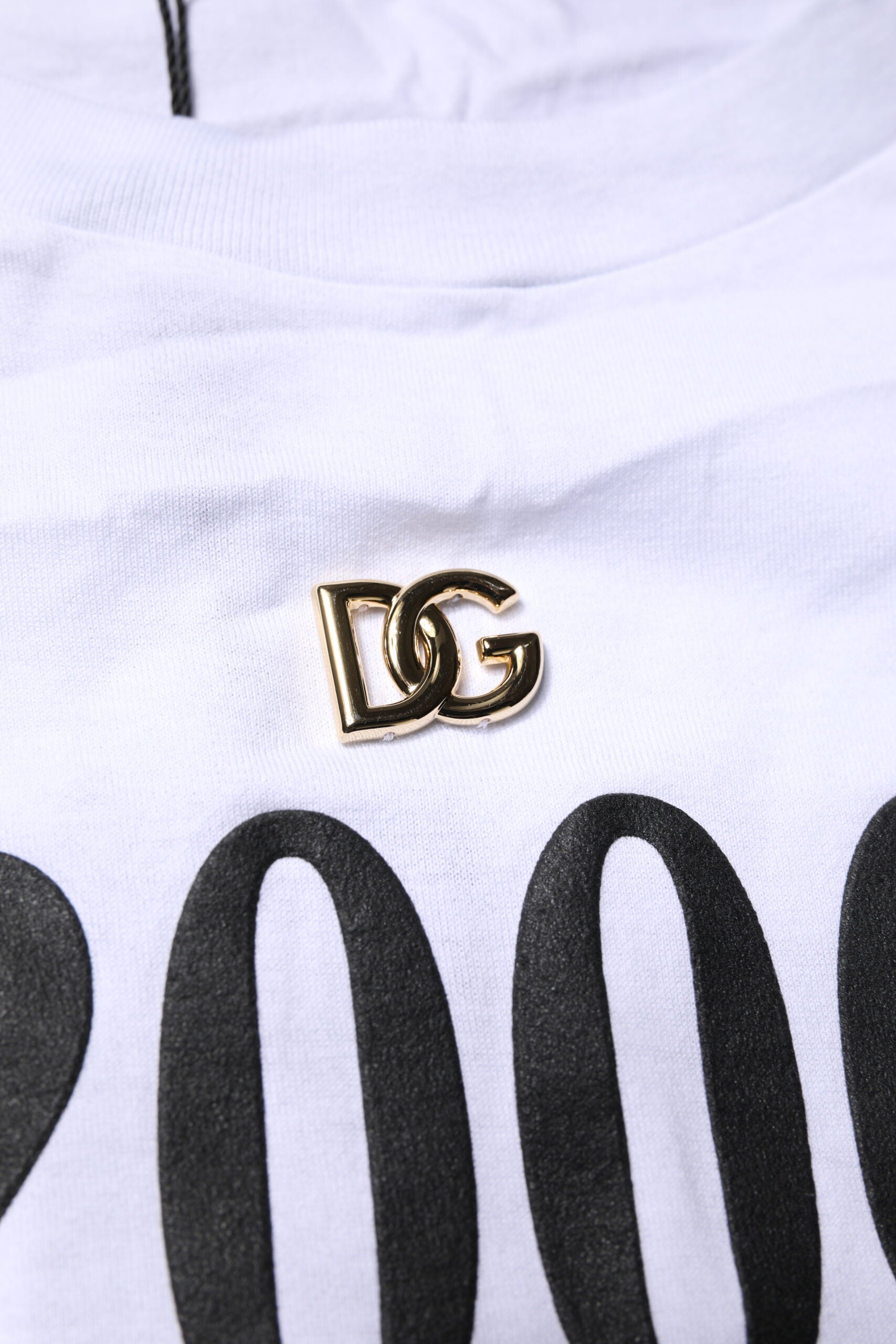 Dolce & Gabbana White Print Lace-Up Cotton Crew Neck T-shirt | Regal Royce