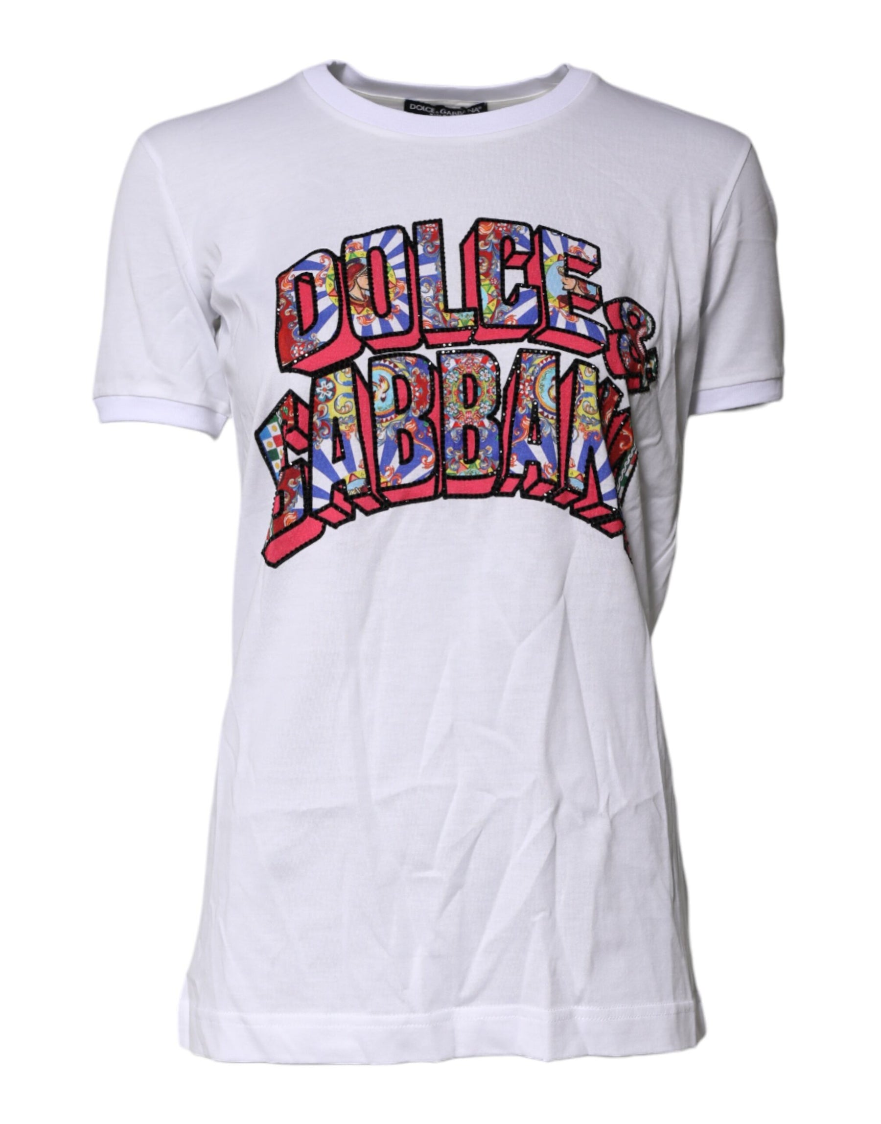 Dolce & Gabbana White Cotton Logo Print Round Neck T-shirt | Regal Royce