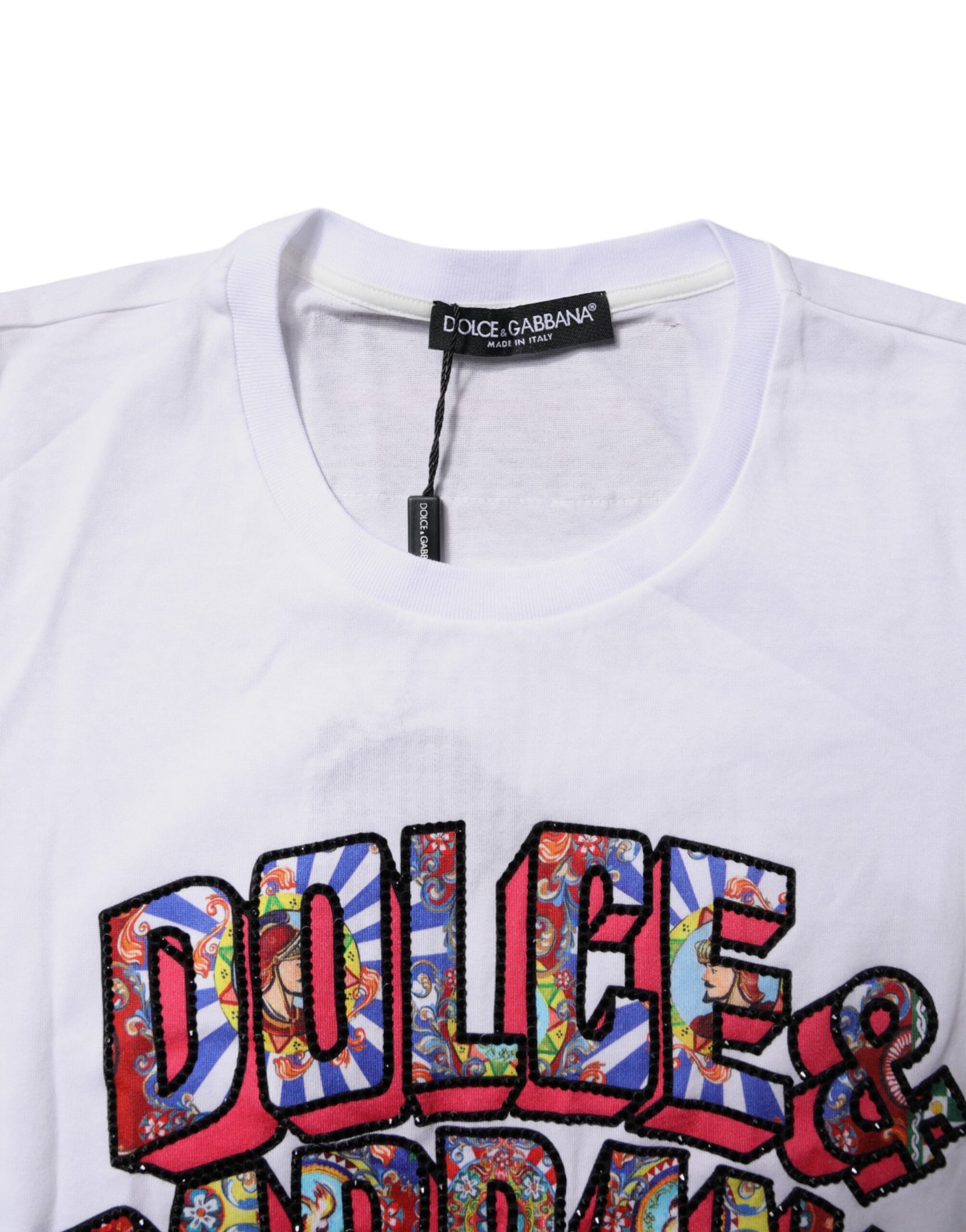 Dolce & Gabbana White Cotton Logo Print Round Neck T-shirt | Regal Royce