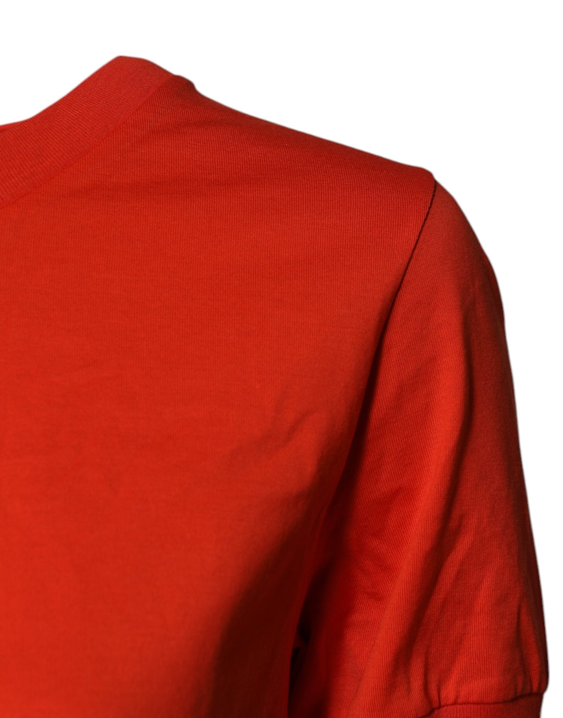 Dolce & Gabbana Red Floral Embroidery Cotton Crew Neck T-shirt | Regal Royce