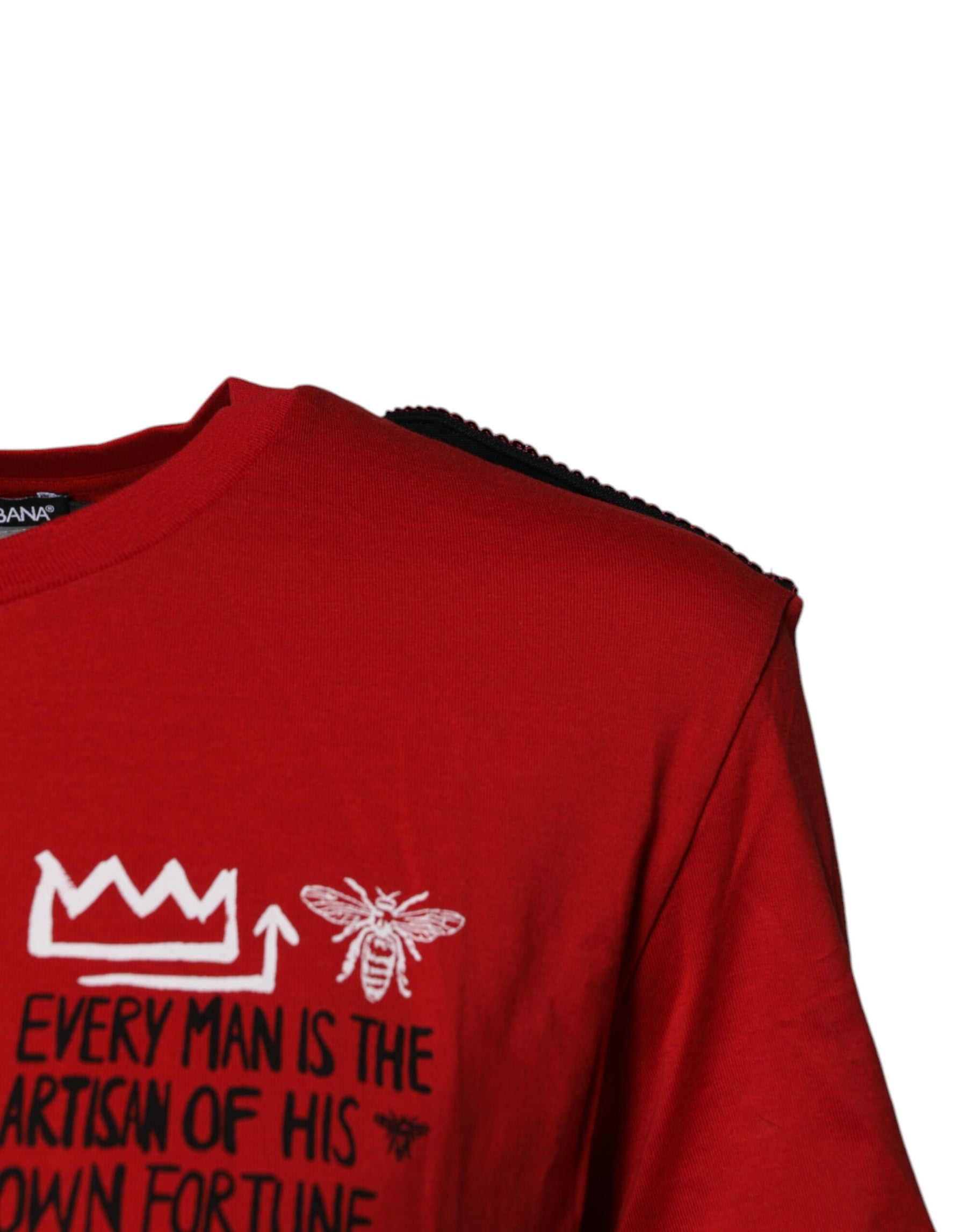 Dolce & Gabbana Red Cotton Graphic Print Crew Neck T-shirt | Regal Royce