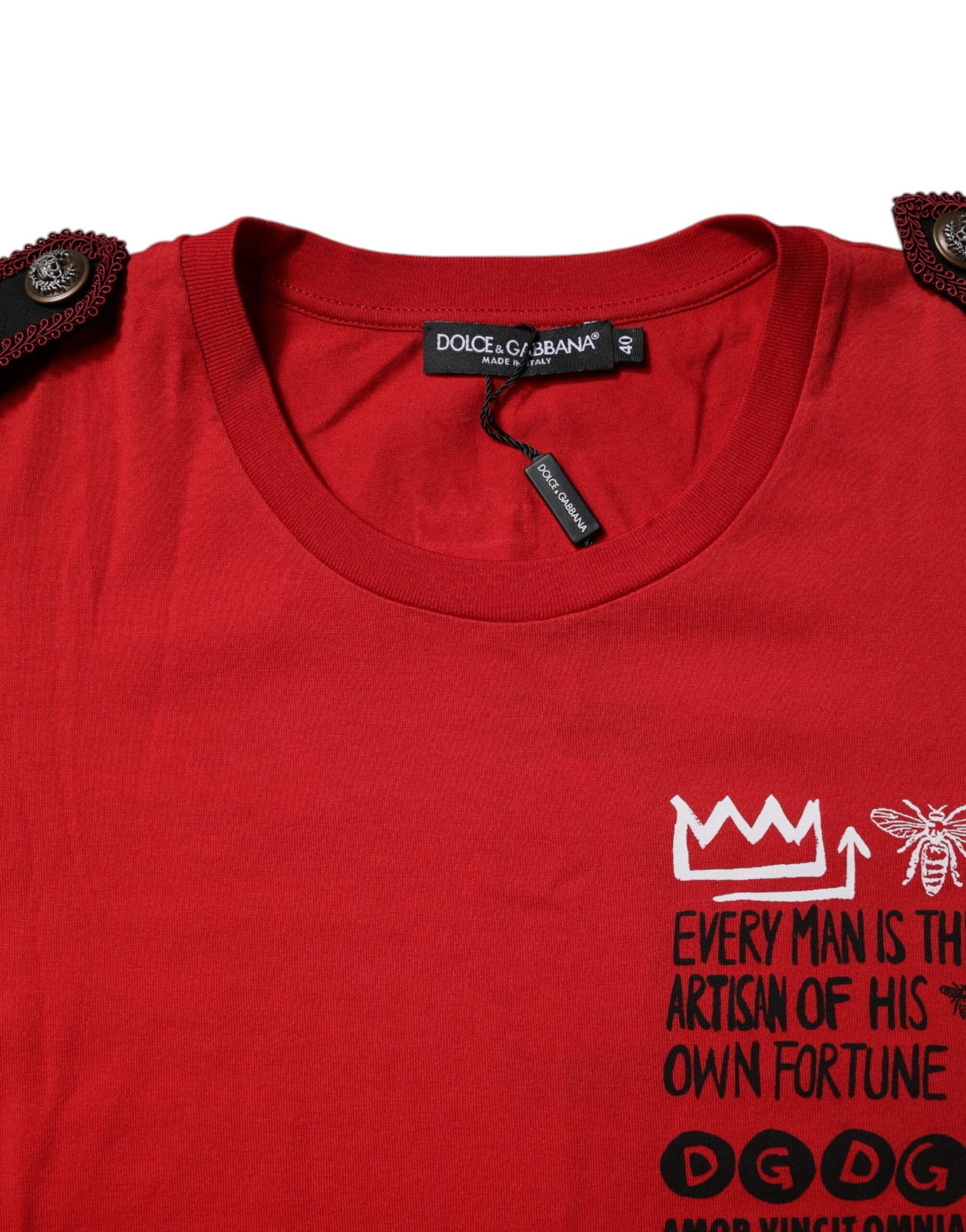 Dolce & Gabbana Red Cotton Graphic Print Crew Neck T-shirt | Regal Royce